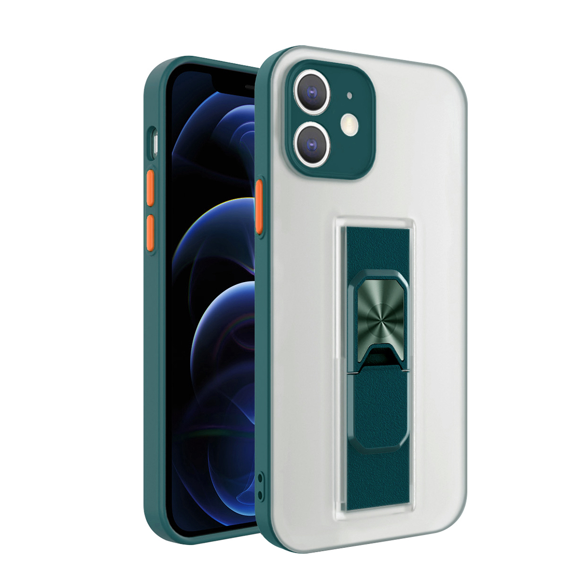 

Bright Color Folding Kickstand PC + TPU Phone Case [Built-in Magnetic Metal Sheet] for iPhone 12 - Blackish Green, iPhone 12