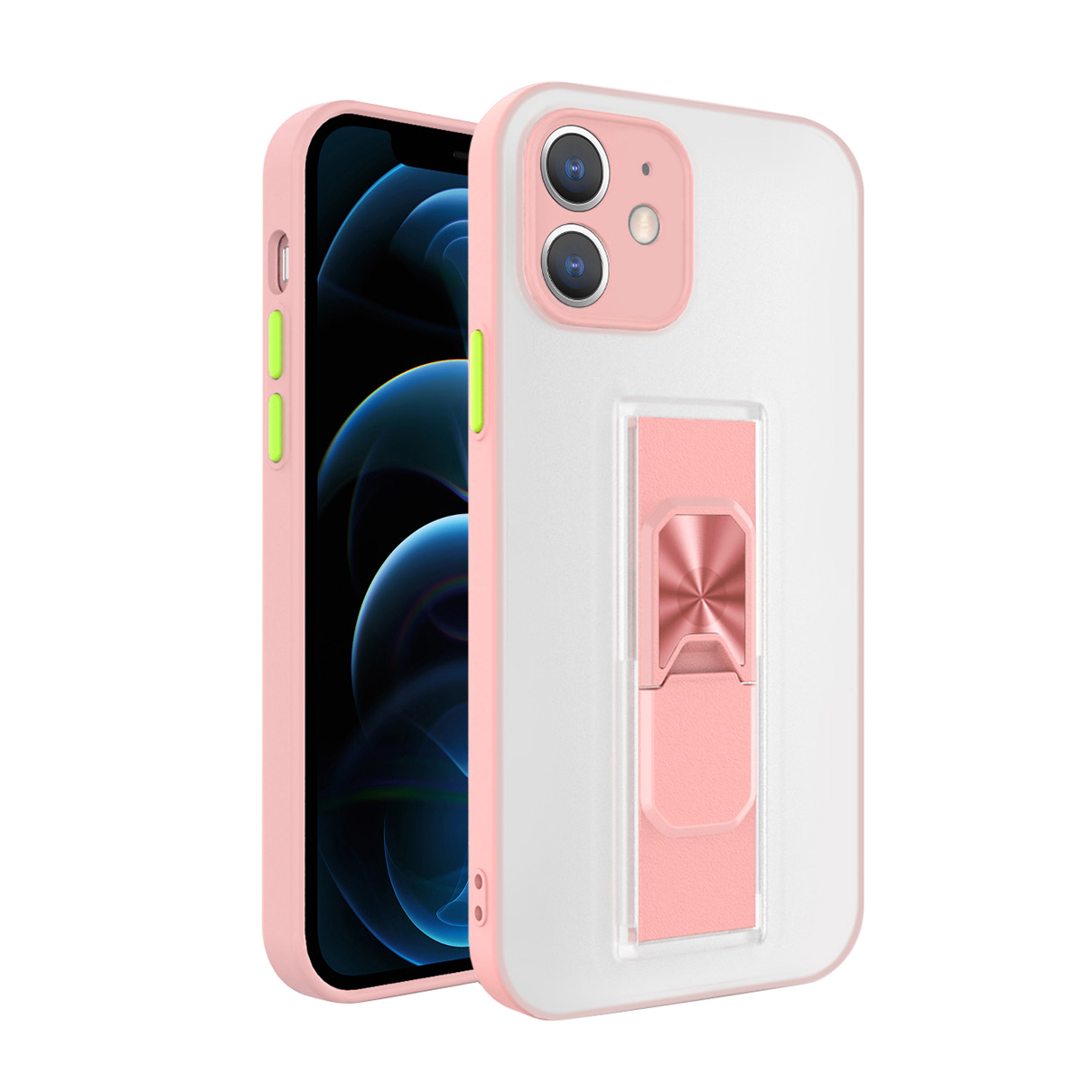 

Bright Color Folding Kickstand PC + TPU Phone Case [Built-in Magnetic Metal Sheet] for iPhone 12 - Pink, iPhone 12
