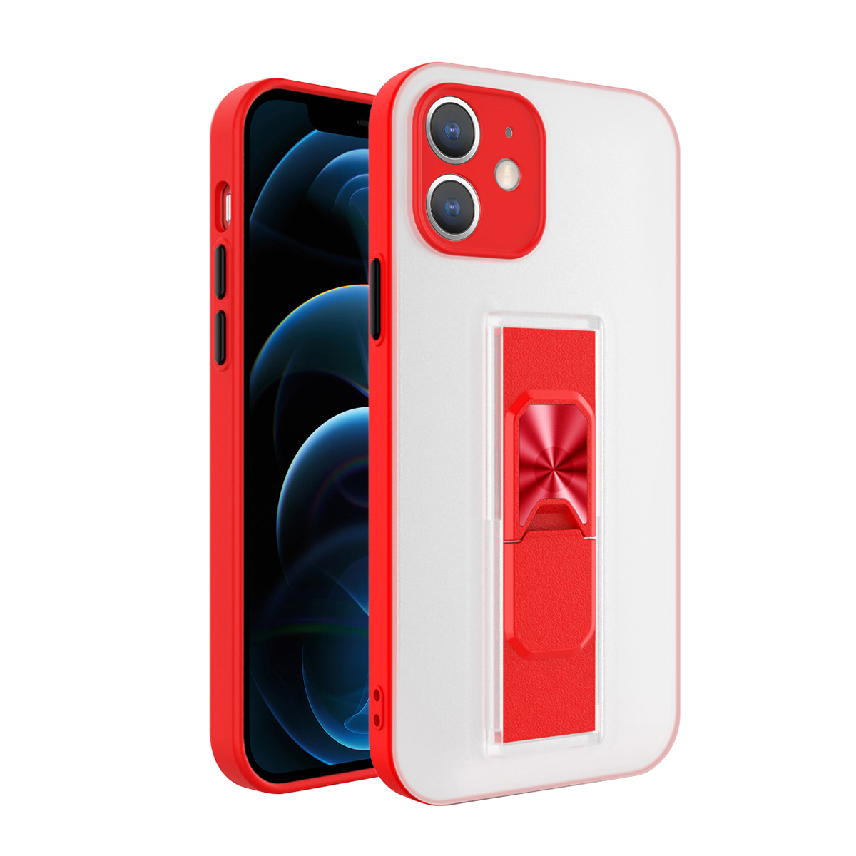

Bright Color Folding Kickstand PC + TPU Phone Case [Built-in Magnetic Metal Sheet] for iPhone 12 - Red, iPhone 12