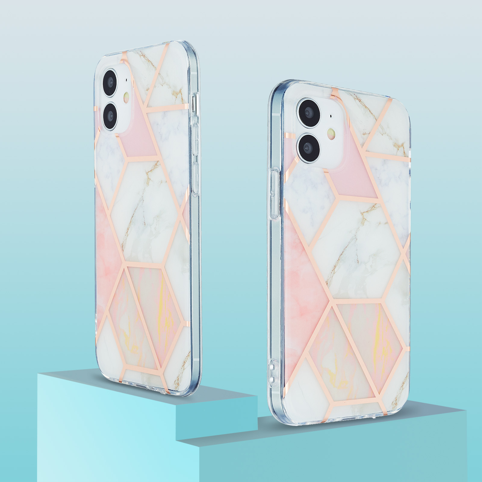 

Electroplating Marble Pattern IML IMD TPU Phone Cover Case for iPhone 12 mini - Pink, iPhone 12 mini
