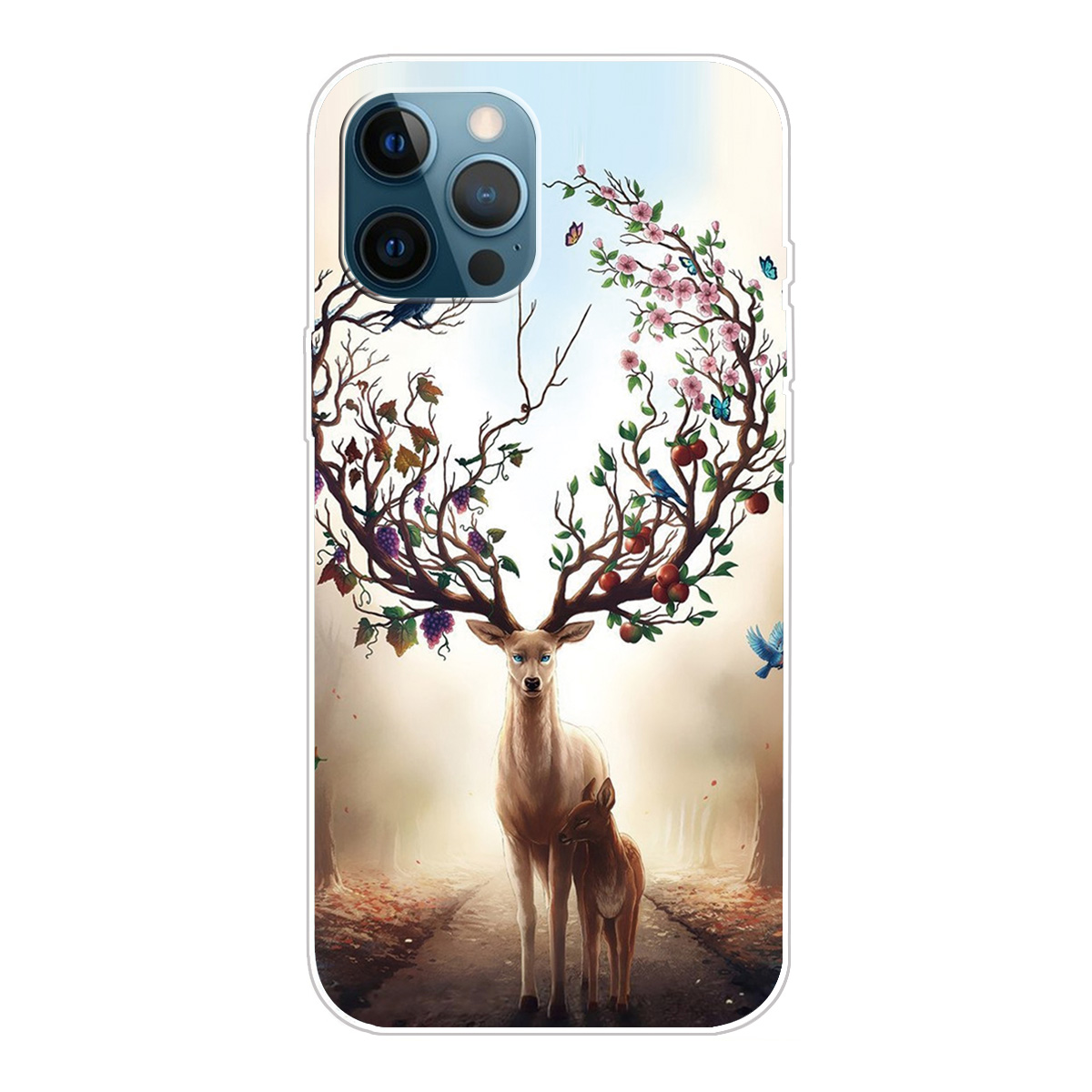

Pattern Printing Flexible High Quality TPU Phone Case for iPhone 12/12 Pro - Flowered Elk, iPhone 12
