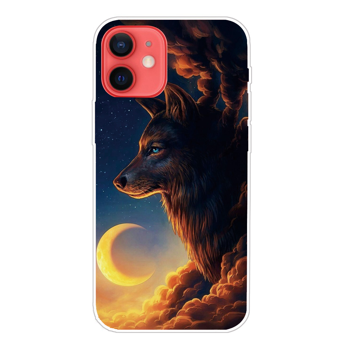 

Pattern Printing TPU Phone Case for iPhone 12 Mini - Moon and Wolf, iPhone 12 mini
