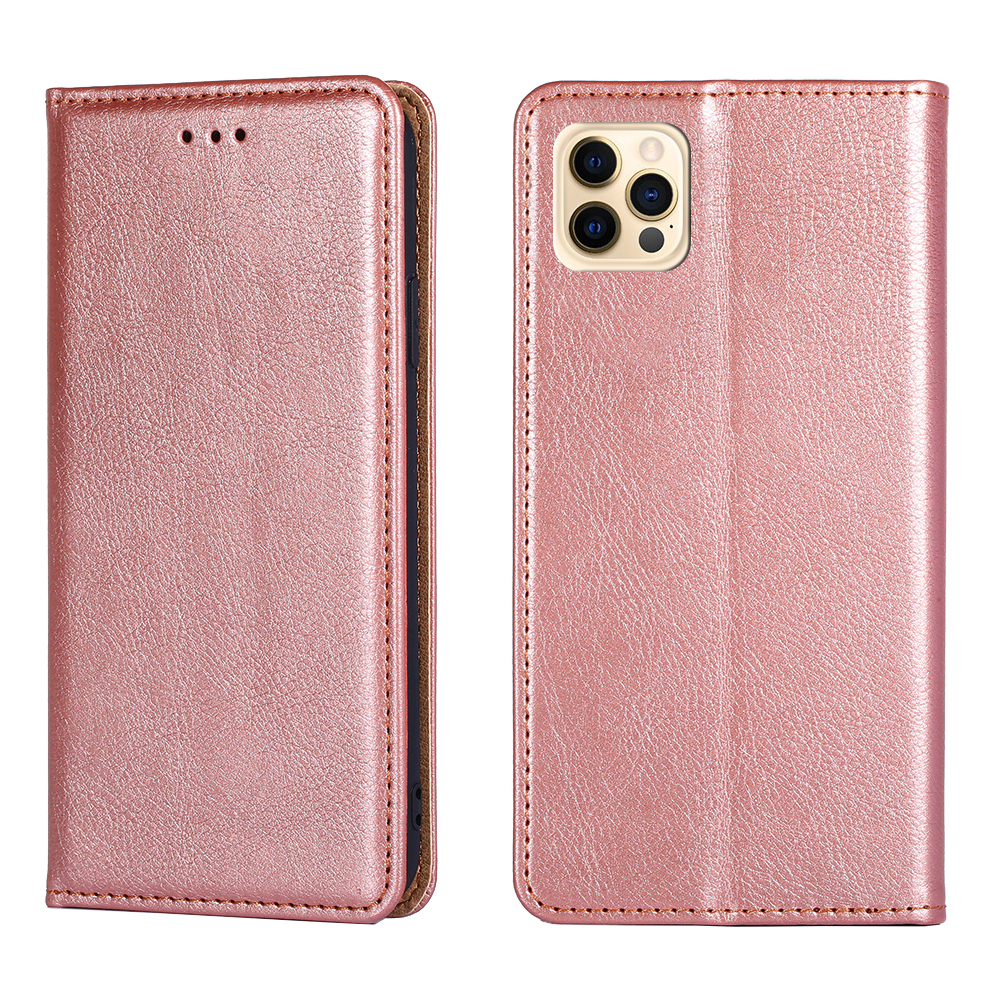 

Auto-Magnetic Solid-Colored Leather Wallet Phone Stand Case for iPhone 12 Pro Max - Rose Gold, iPhone 12 Pro Max