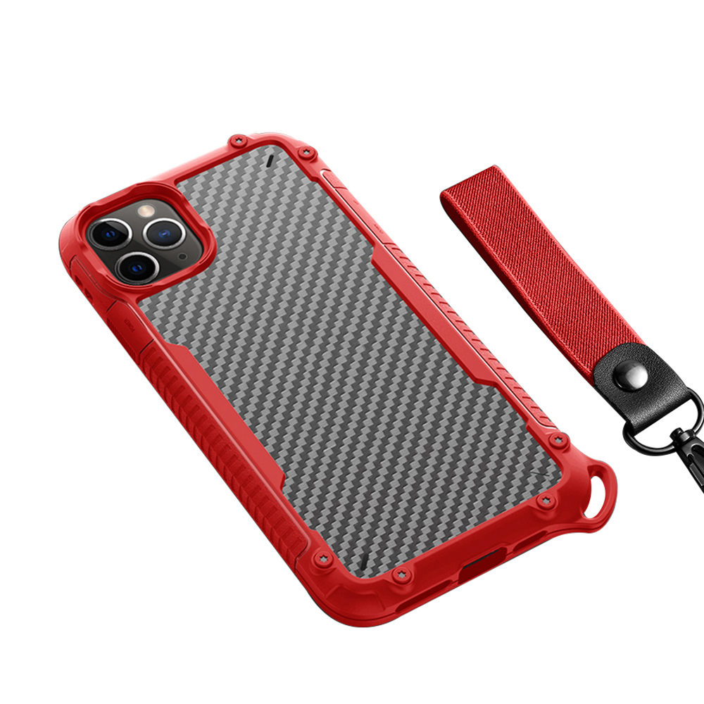 

Carbon Fiber Shield Series Anti-Drop TPU Protector Cover Shell for iPhone 12 Pro Max Phone - Red, iPhone 12 Pro Max
