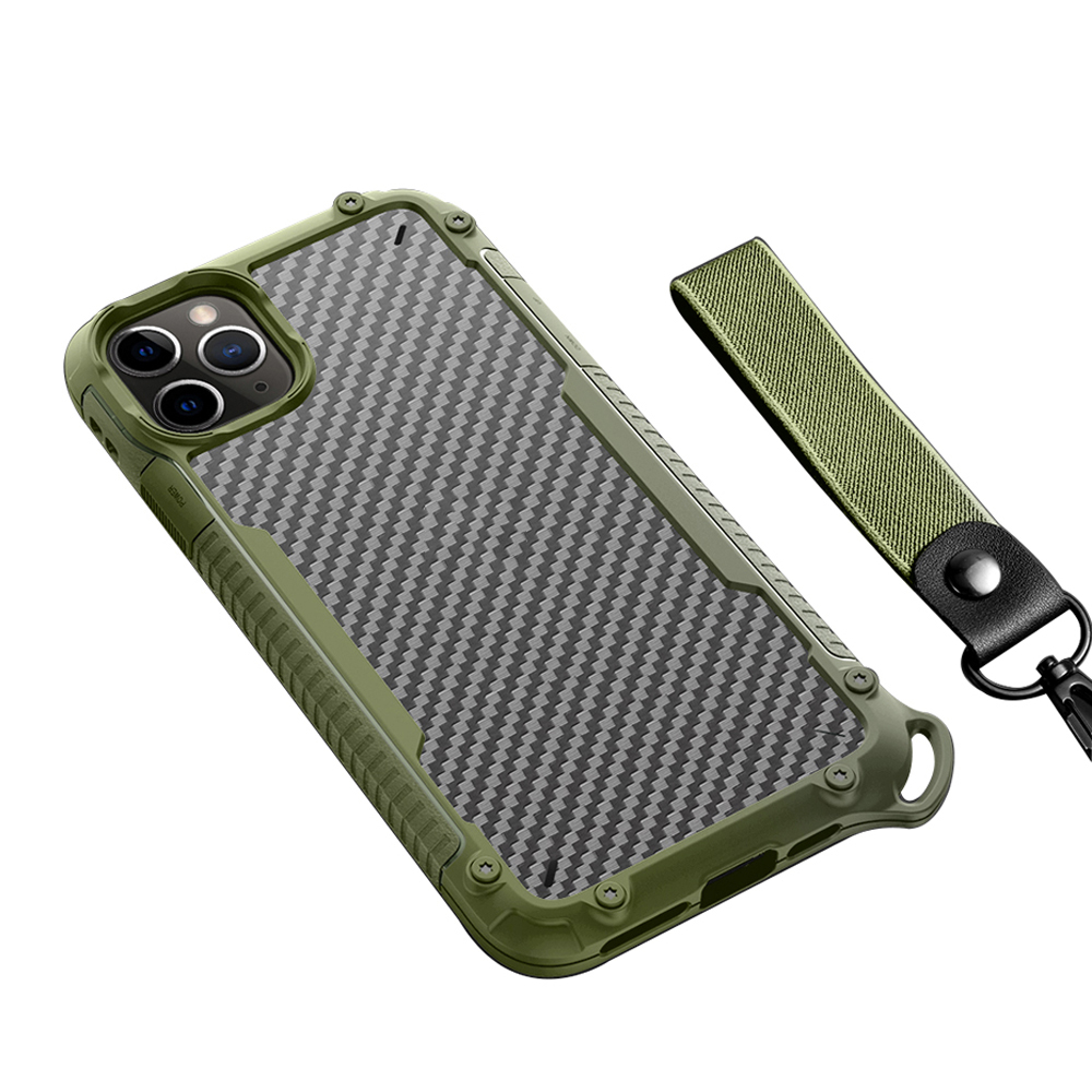 

Carbon Fiber Shield Series Anti-Drop TPU Protector Cover Shell for iPhone 12 Pro Max Phone - Army Green, iPhone 12 Pro Max