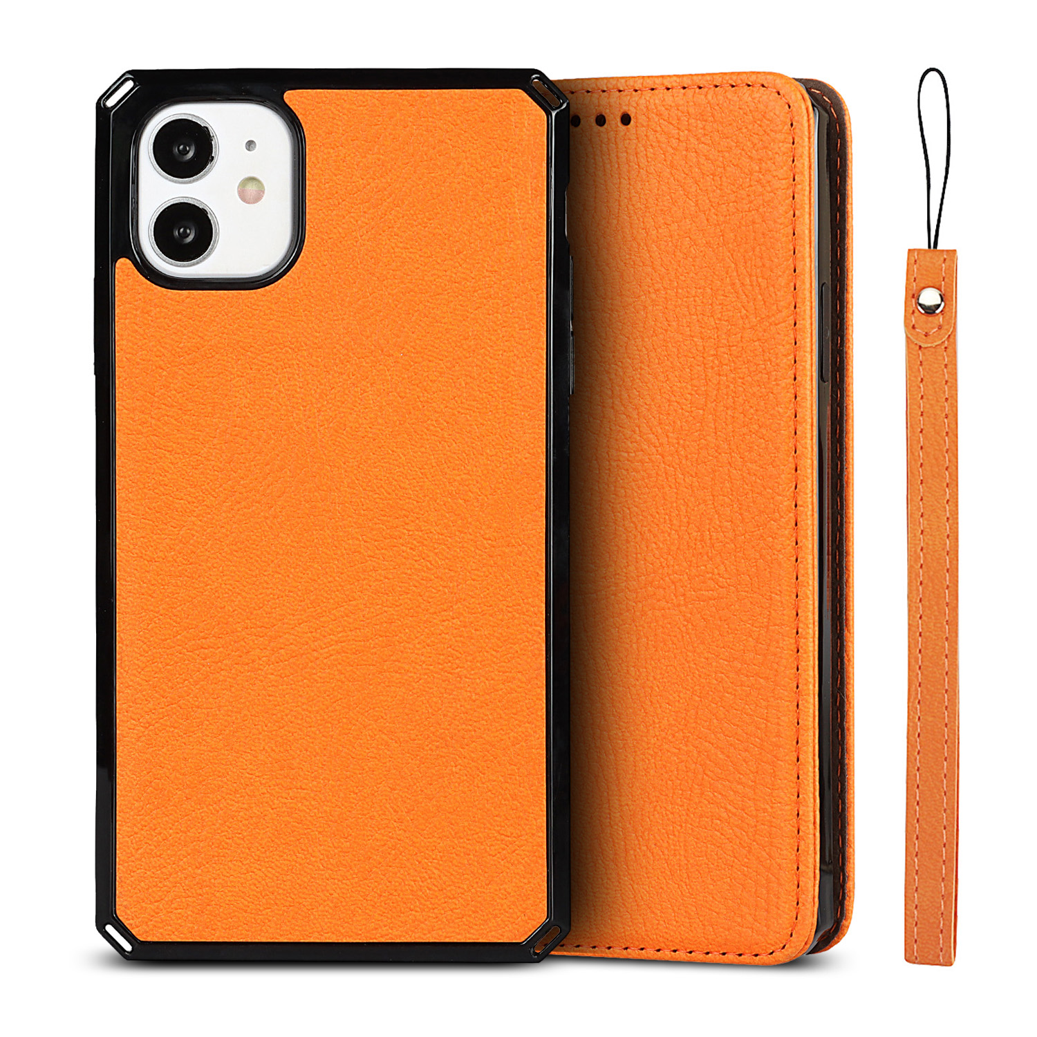 

Litchi Skin Genuine Leather Coated TPU Stand Case for iPhone 11 6.1-inch - Orange, iPhone 11 6.1 inch
