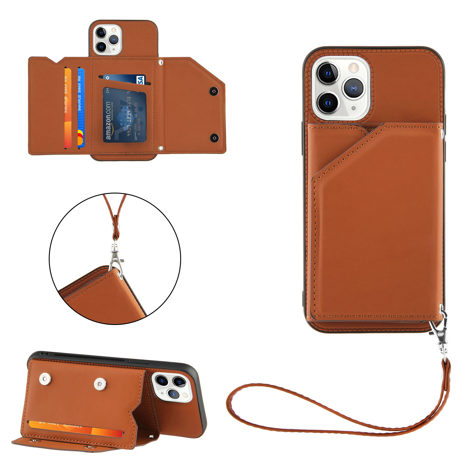 

Rubberized Stand Card Holder PU Leather + TPU Phone Shell for iPhone 11 Pro 5.8-inch - Brown, iPhone 11 Pro 5.8 inch