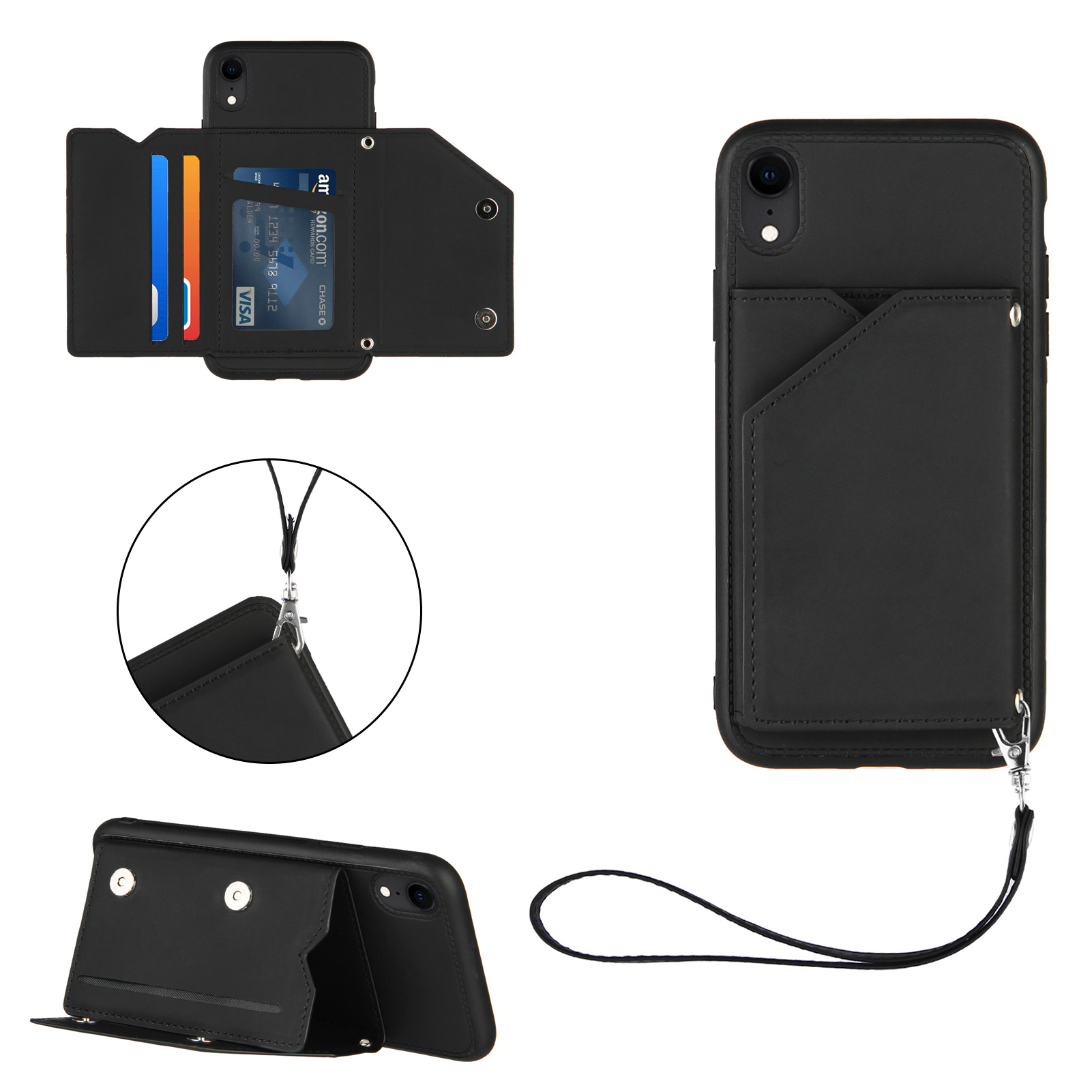 

Держатель Карт на Прорезиненной Кожа - Черный, iPhone XR 6.1 inch