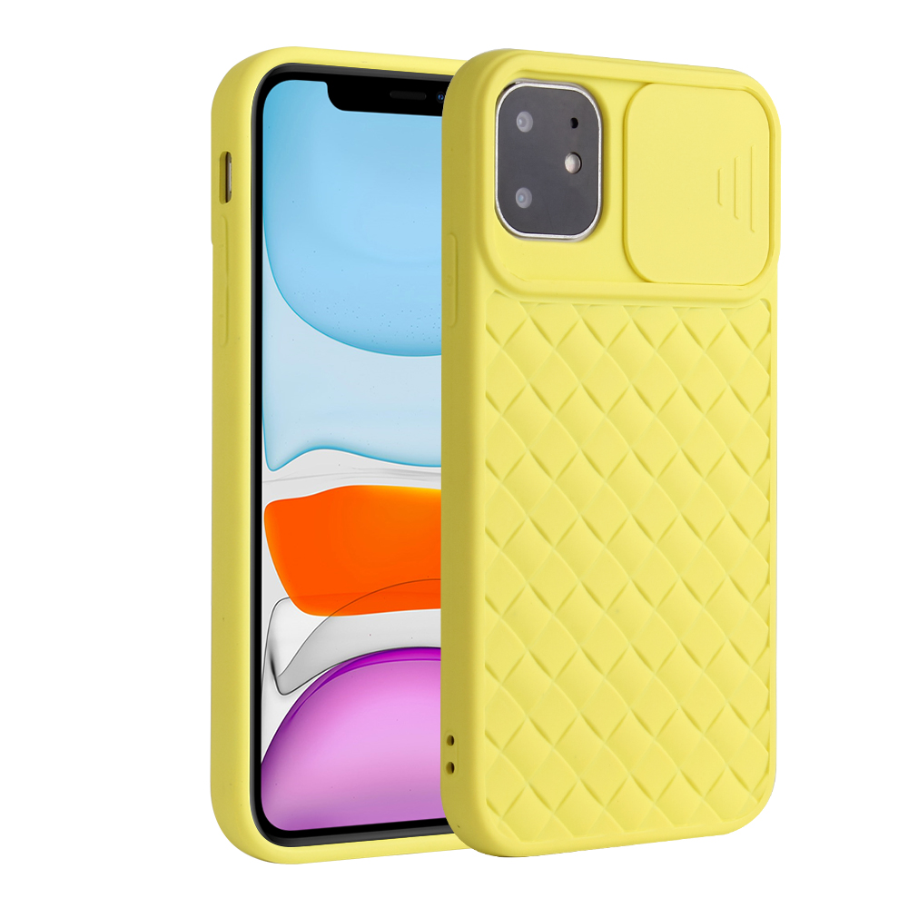 

Soft TPU Phone Cover Woven Texture Case with Sliding Lens Cover for iPhone 11 - Yellow, iPhone 11 6.1 inch