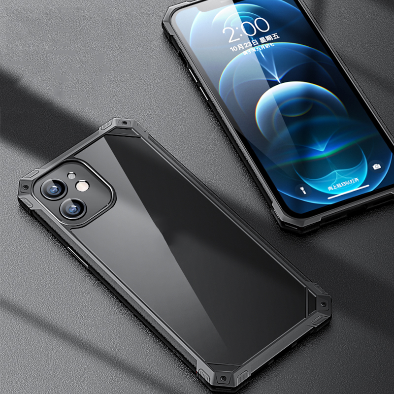

IPAKY High Transparent Acrylic + TPU Frame Protection Cover for iPhone 12 mini 5.4 inch - All Black, iPhone 12 mini
