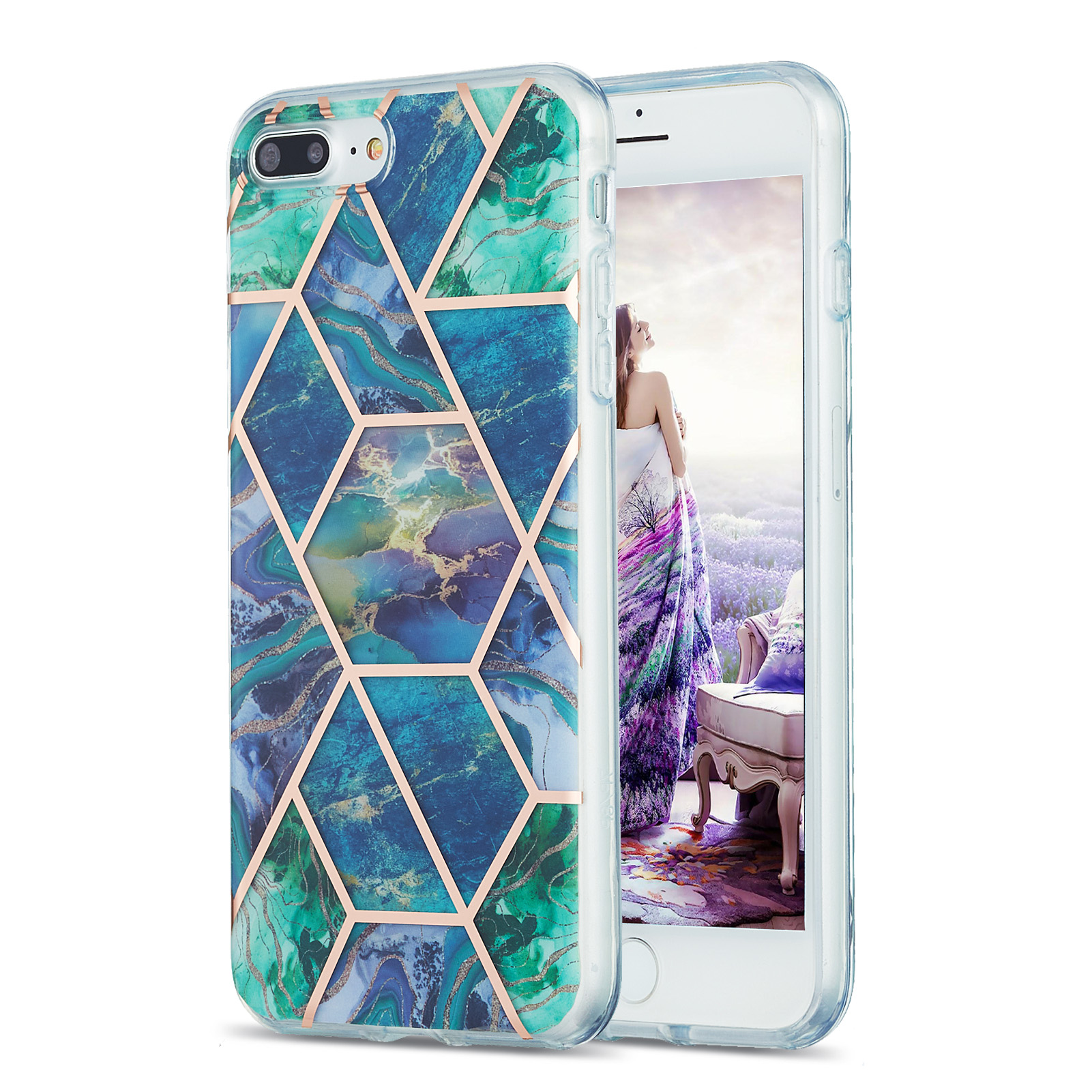 

2.0mm Electroplating IMD Splicing Marble Pattern Design TPU Protector Cover for iPhone 7 Plus/8 Plus - Blue, iPhone 8 Plus 5.5 inch