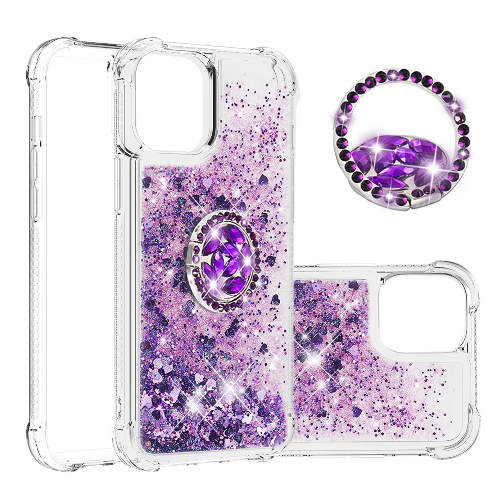 

Shockproof Quicksand Kickstand TPU Phone Shell for iPhone 12 Pro Max - Purple, iPhone 12 Pro Max
