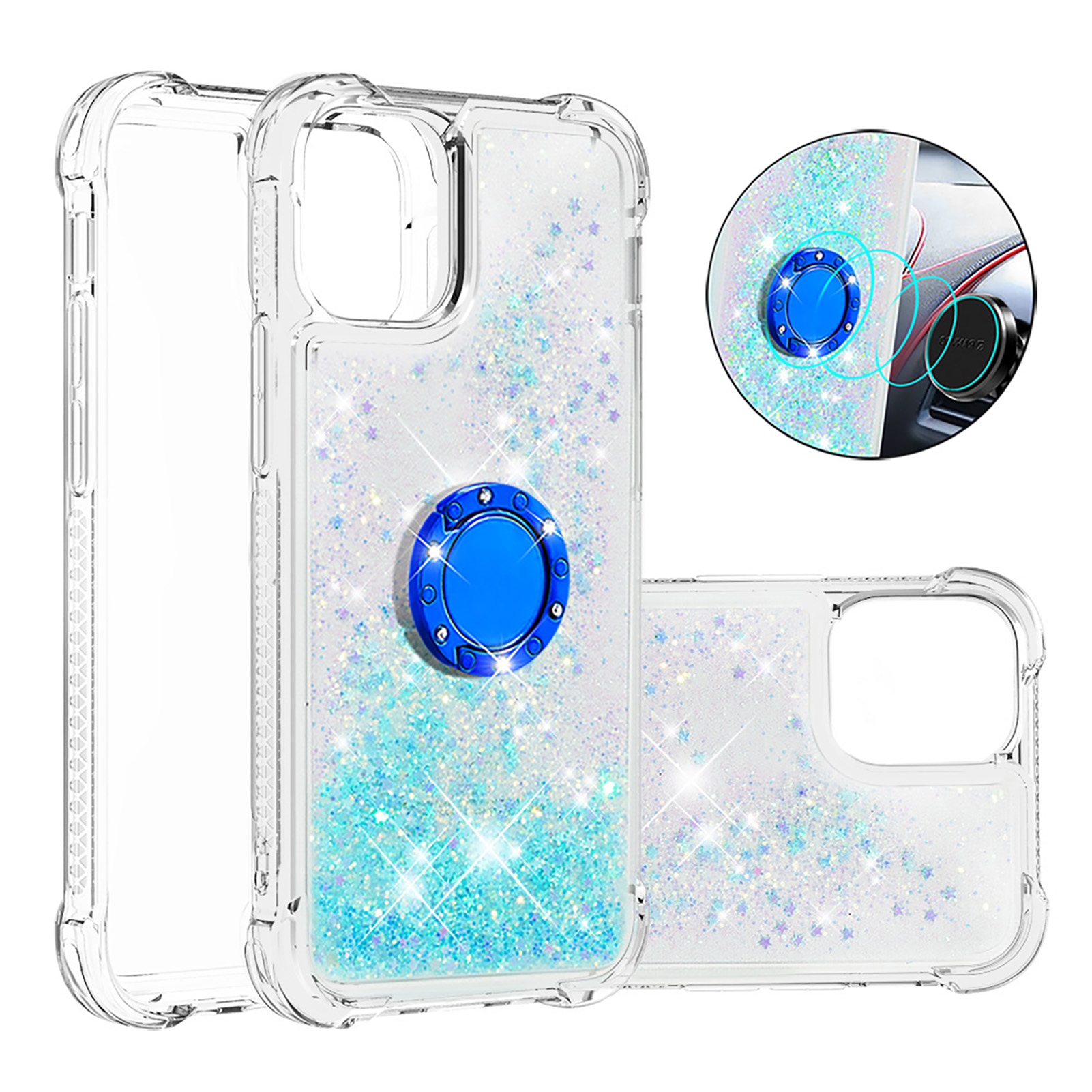 

Drop-proof Quicksand Ring Kickstand TPU Cell Phone Protective Shell for iPhone 12 mini - Baby Blue, iPhone 12 mini