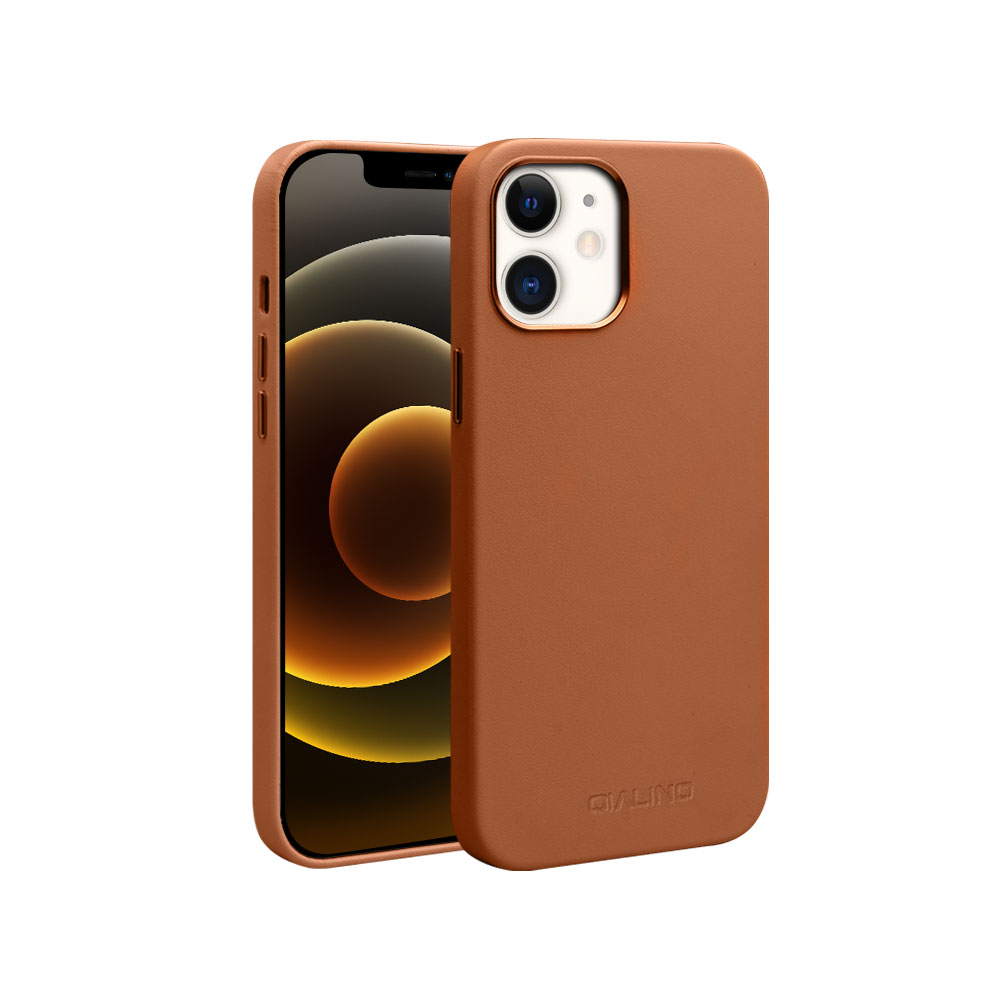 

QIALINO For iPhone 12 6.1 inch / 12 Pro 6.1 inch Compatible with MagSafe Charging Phone Case Cowhide Genuine Leather Cover - Brown, iPhone 12