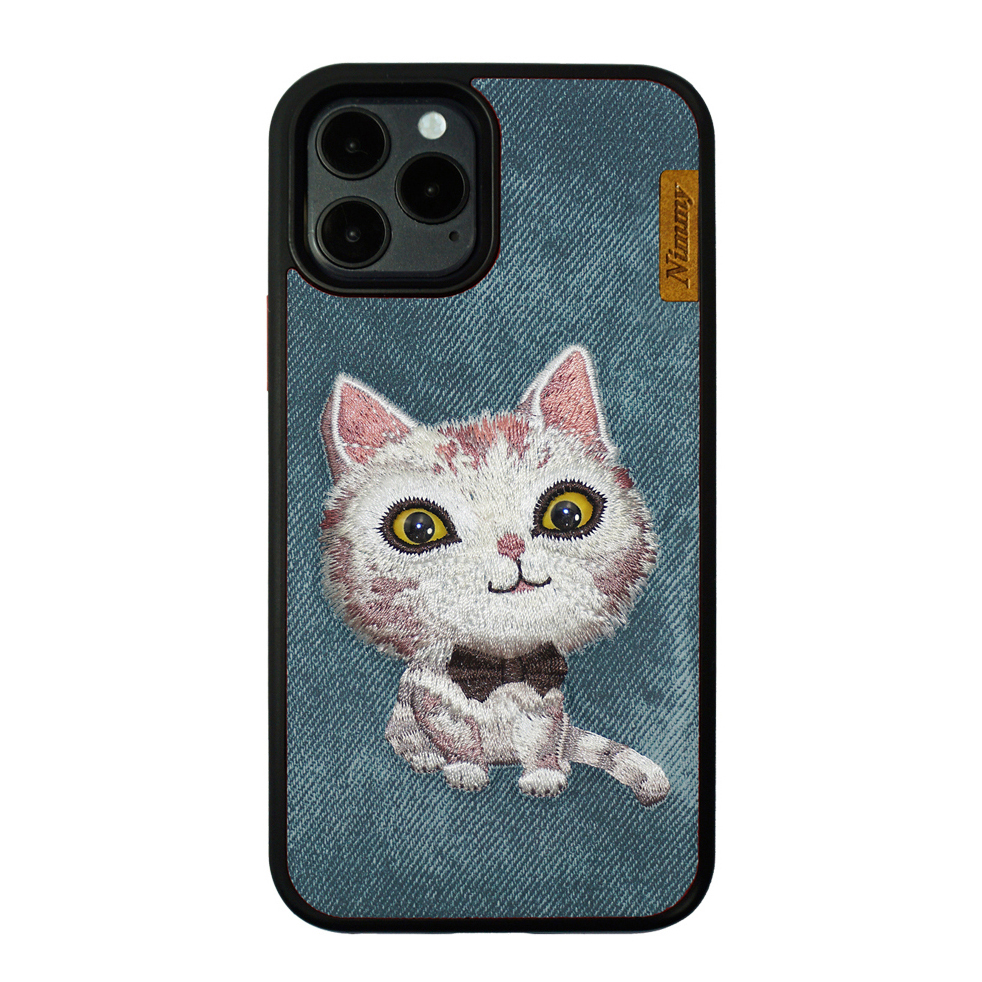 

NIMMY Stylish Embroidery Design TPU Phone Protective Case for iPhone 12 Pro Max - Cat/Blue, iPhone 12 Pro Max