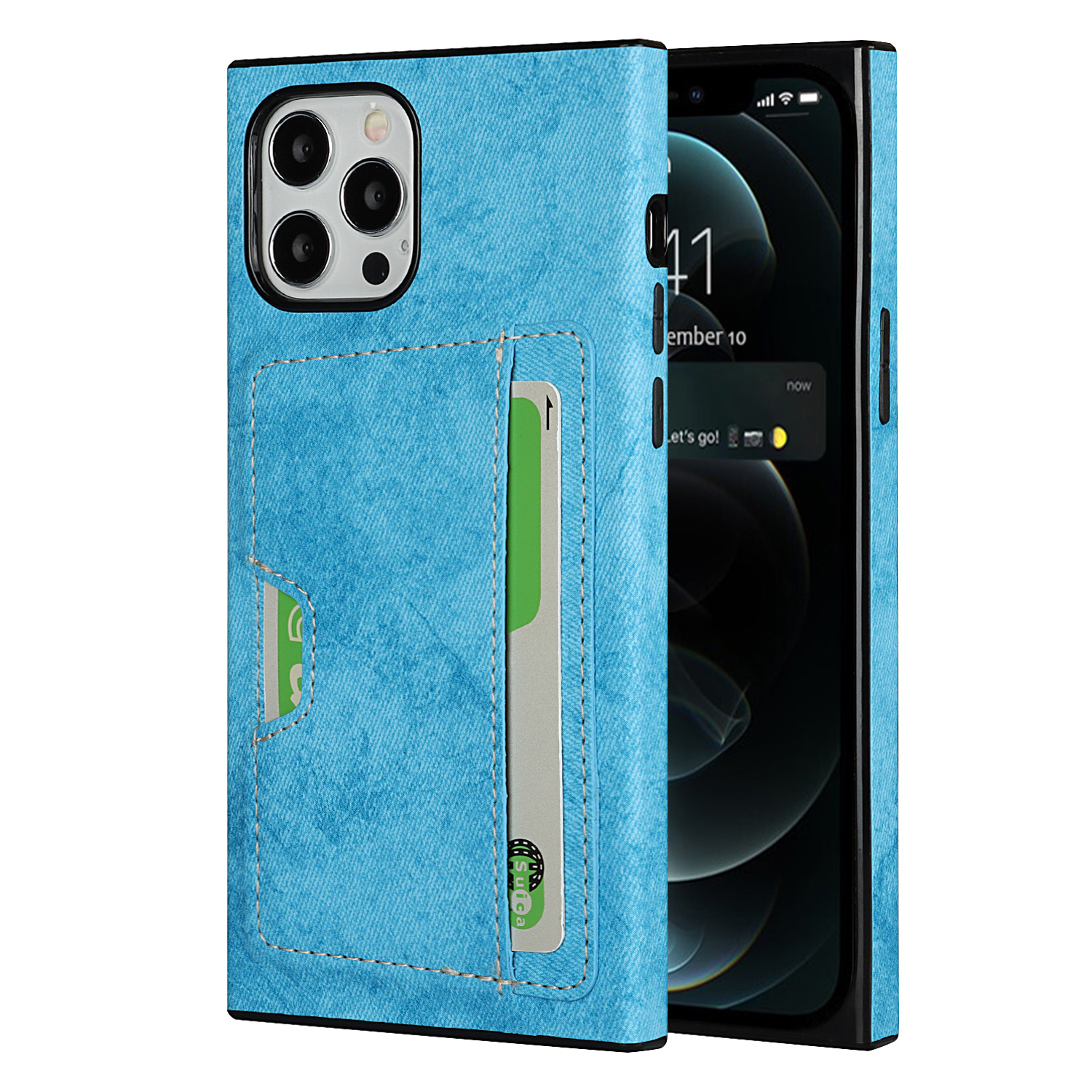

Velvet Feeling Waterproof Skin Leather TPU Case with Card Holder for iPhone 12/12 Pro - Lake Blue, iPhone 12