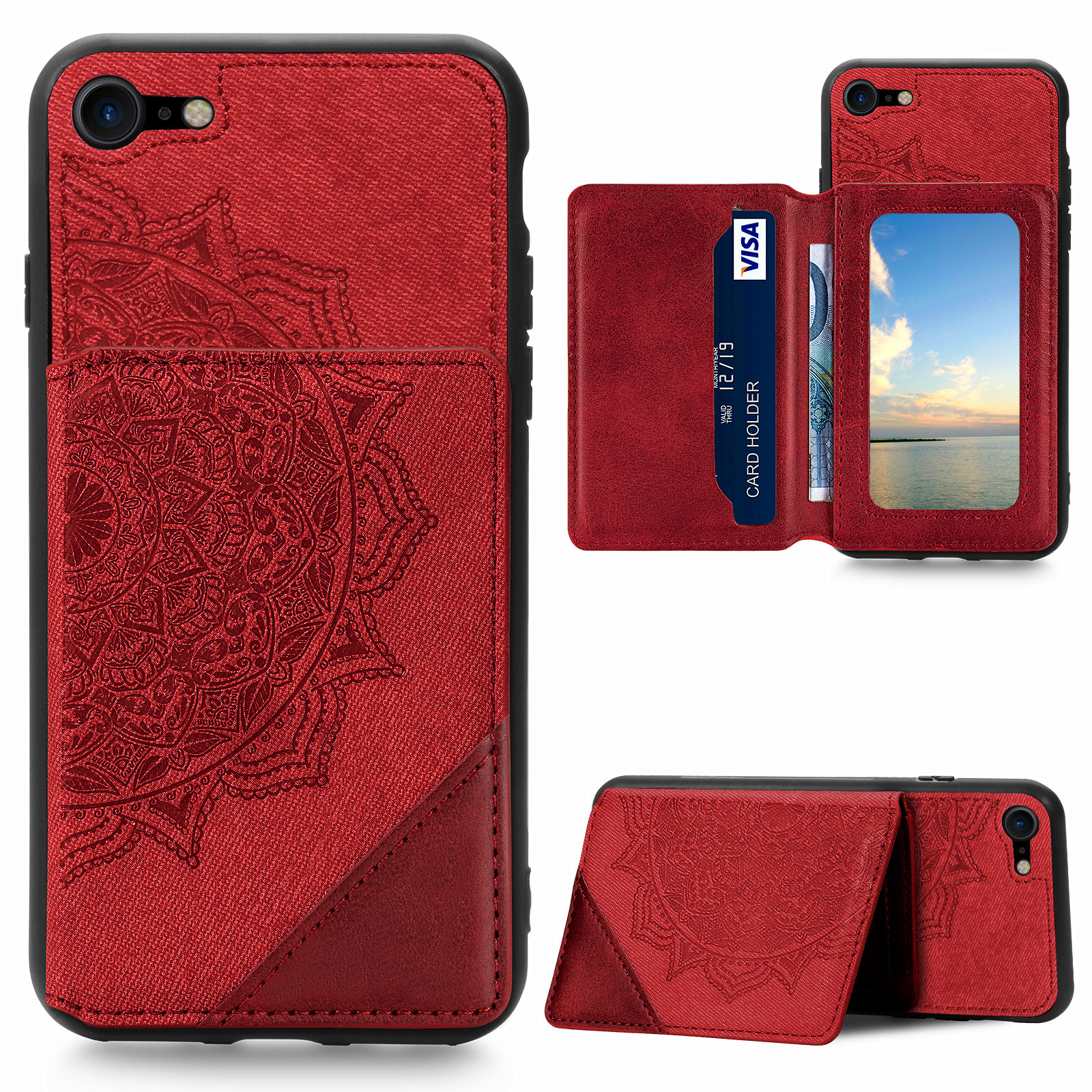 

Мандала Цветочный Рисунок PU Кожа+tpu Flip Wallet Case Для Iphone SE (2 -е Поколение) / 8 / 7 - Красный, iPhone SE (2022)
