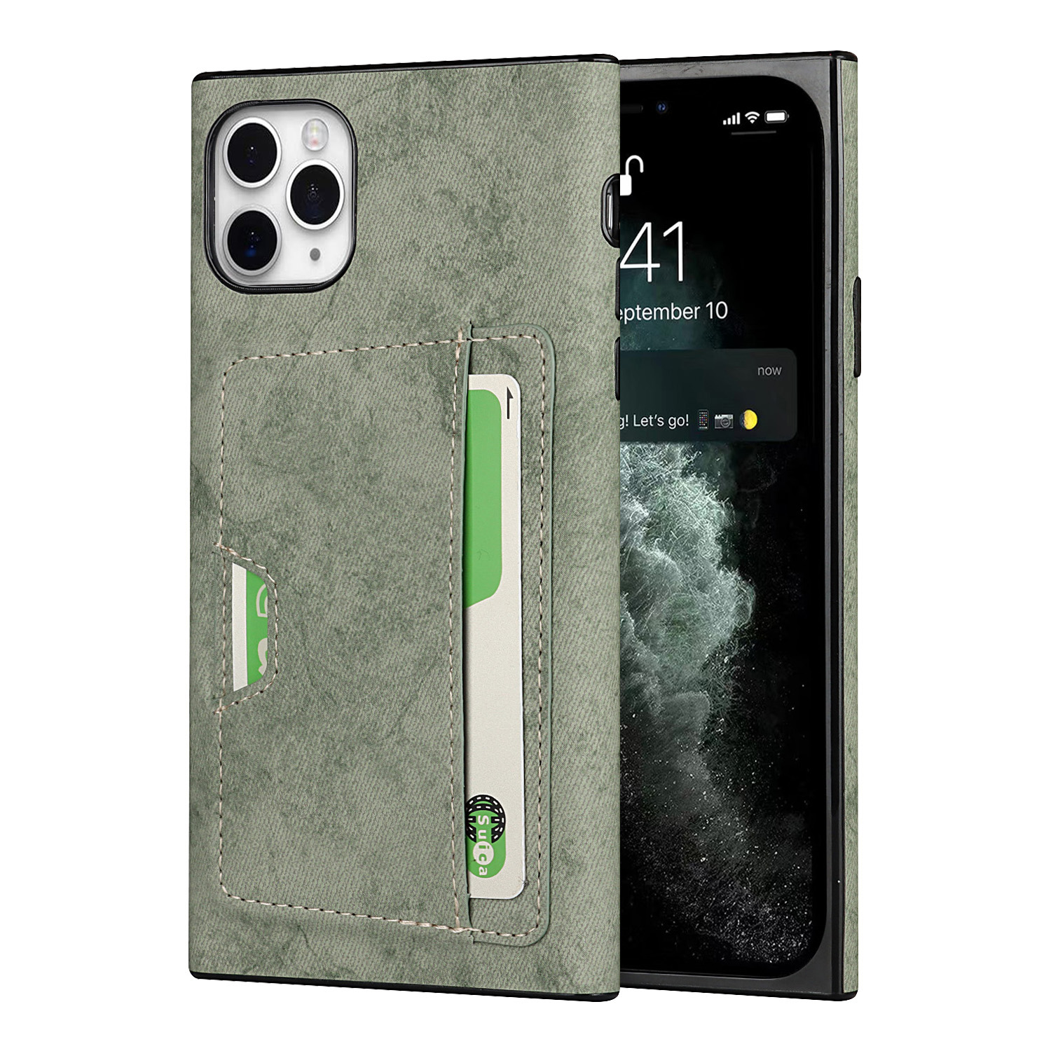 

Card Holder Velvet Feeling Waterproof Skin Leather TPU Cover for iPhone 11 Pro Max - Green, iPhone 11 Pro Max 6.5 inch