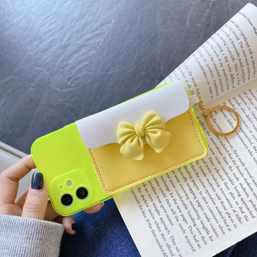 

Bowknot Дизайн PU Кожаный Корпус Корпус ТПУ С Карманным Карманом Для IPhone 12/12 Pro - Желтый, iPhone 12