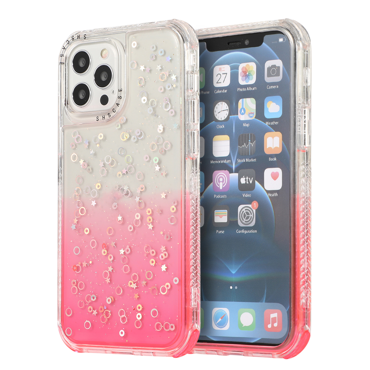 

Dreamland Coll Color Gradient + Glitter Stars Design PC + TPU Гибридная Крышка Оболочки Для IPhone 12/12 Pro - Розовый, iPhone 12