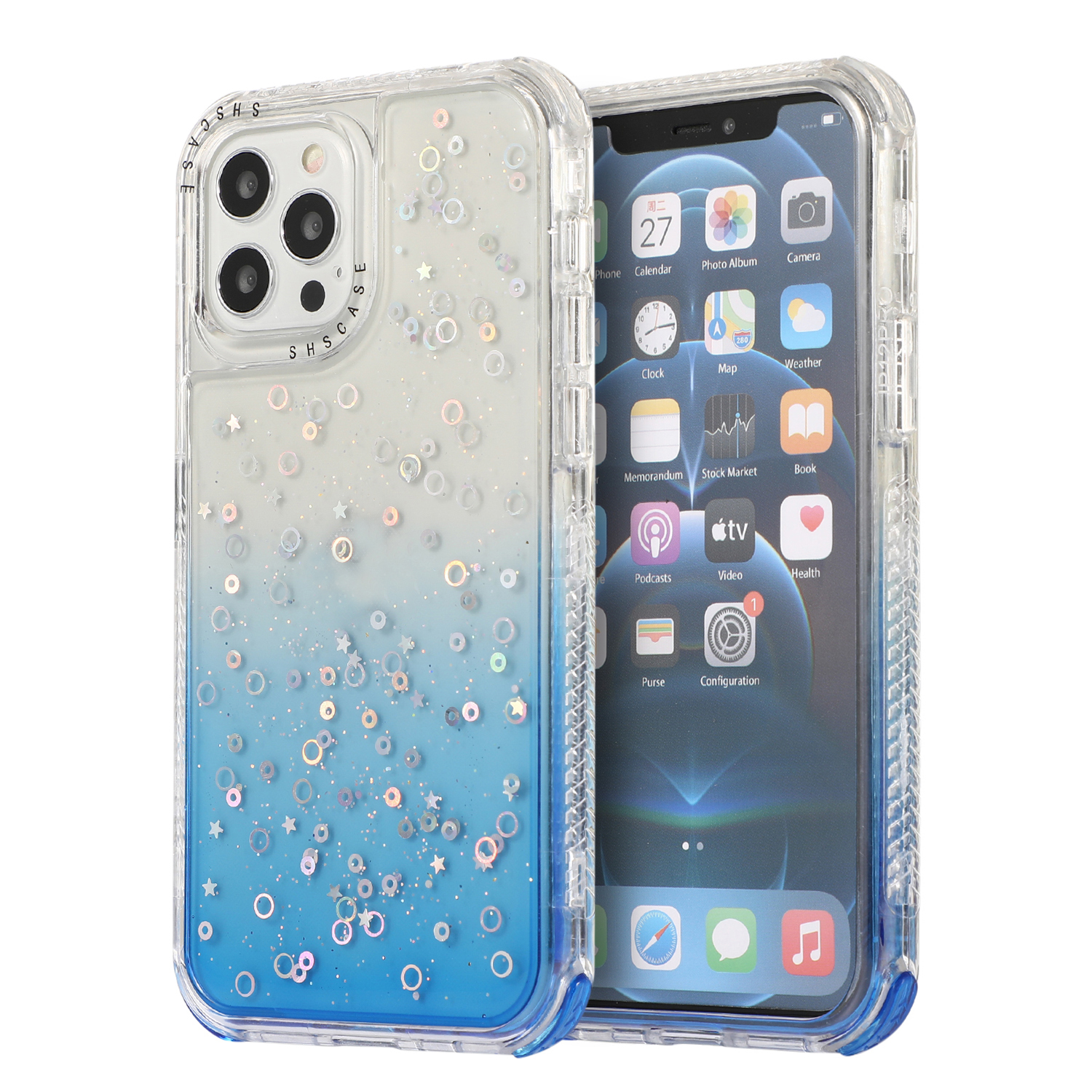

Градиент Dreamland Solid Color PC + TPU Hybrid Shell Case с Glitter Star Design Для Iphone 12 Pro Max - Синий, iPhone 12 Pro Max