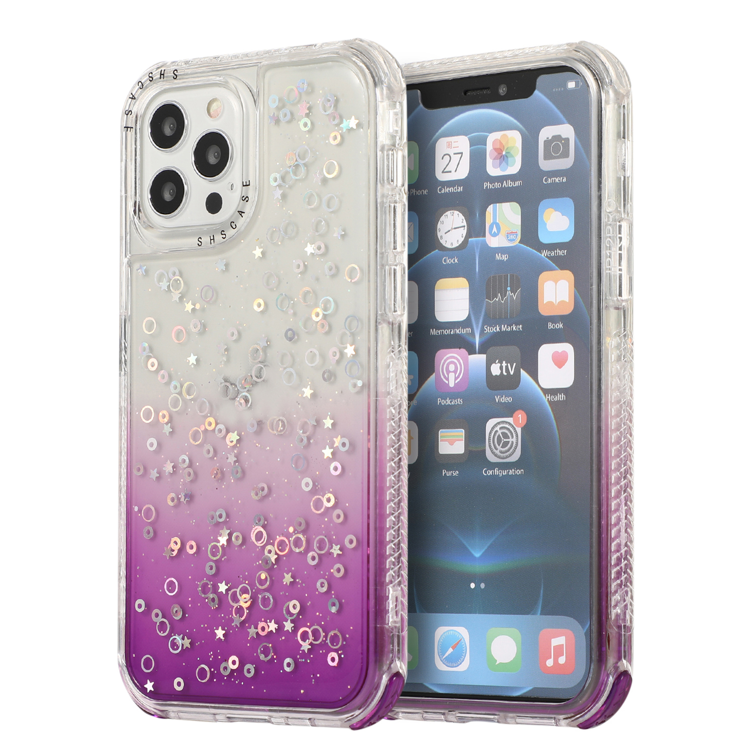 

Dreamland Gradient Solid Color PC + TPU Hybrid Shell Case with Glitter Star Design for iPhone 12 Pro Max - Purple, iPhone 12 Pro Max