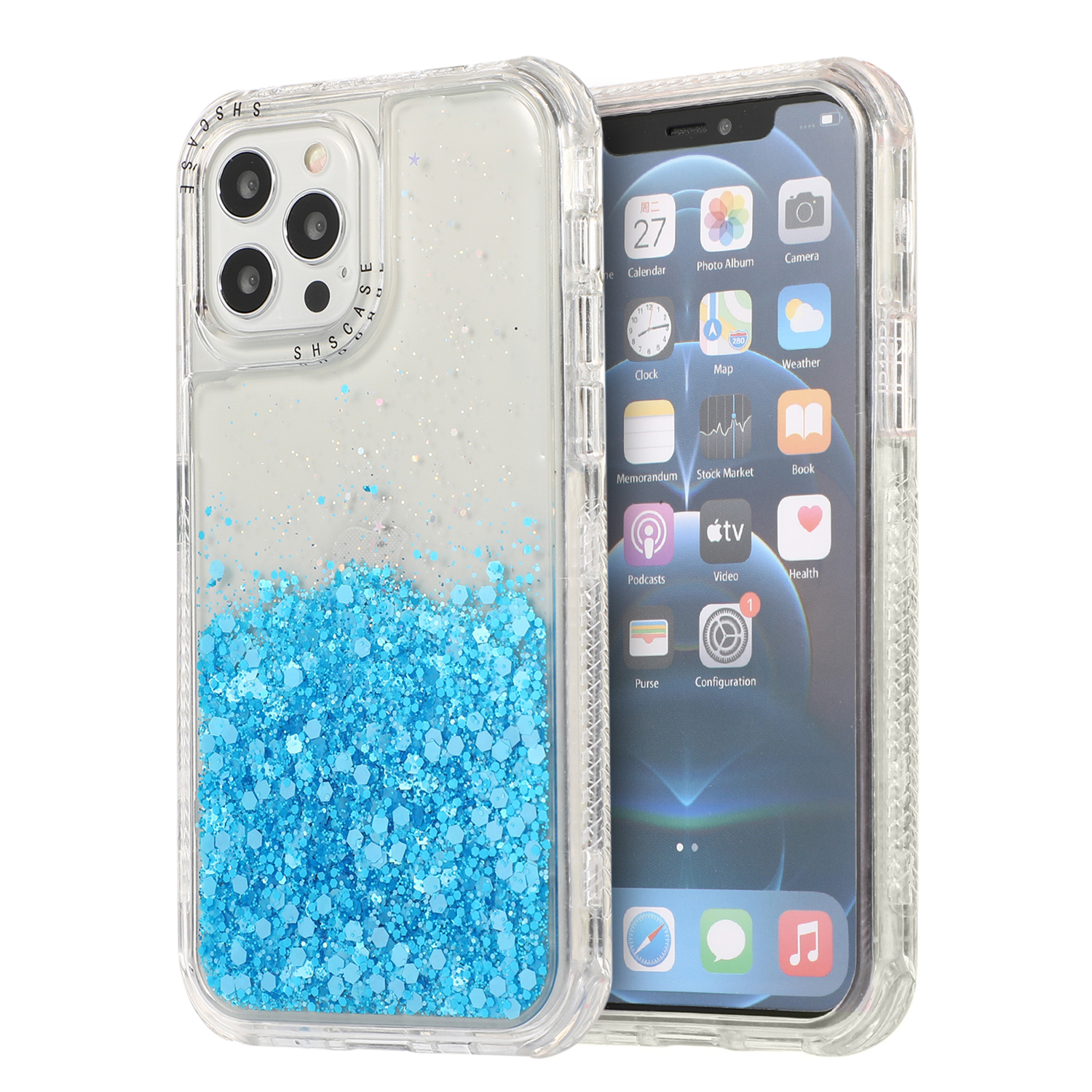 

Glittery Powder Hard PC + TPU Phone Case for iPhone 12 Pro Max - Blue, iPhone 12 Pro Max
