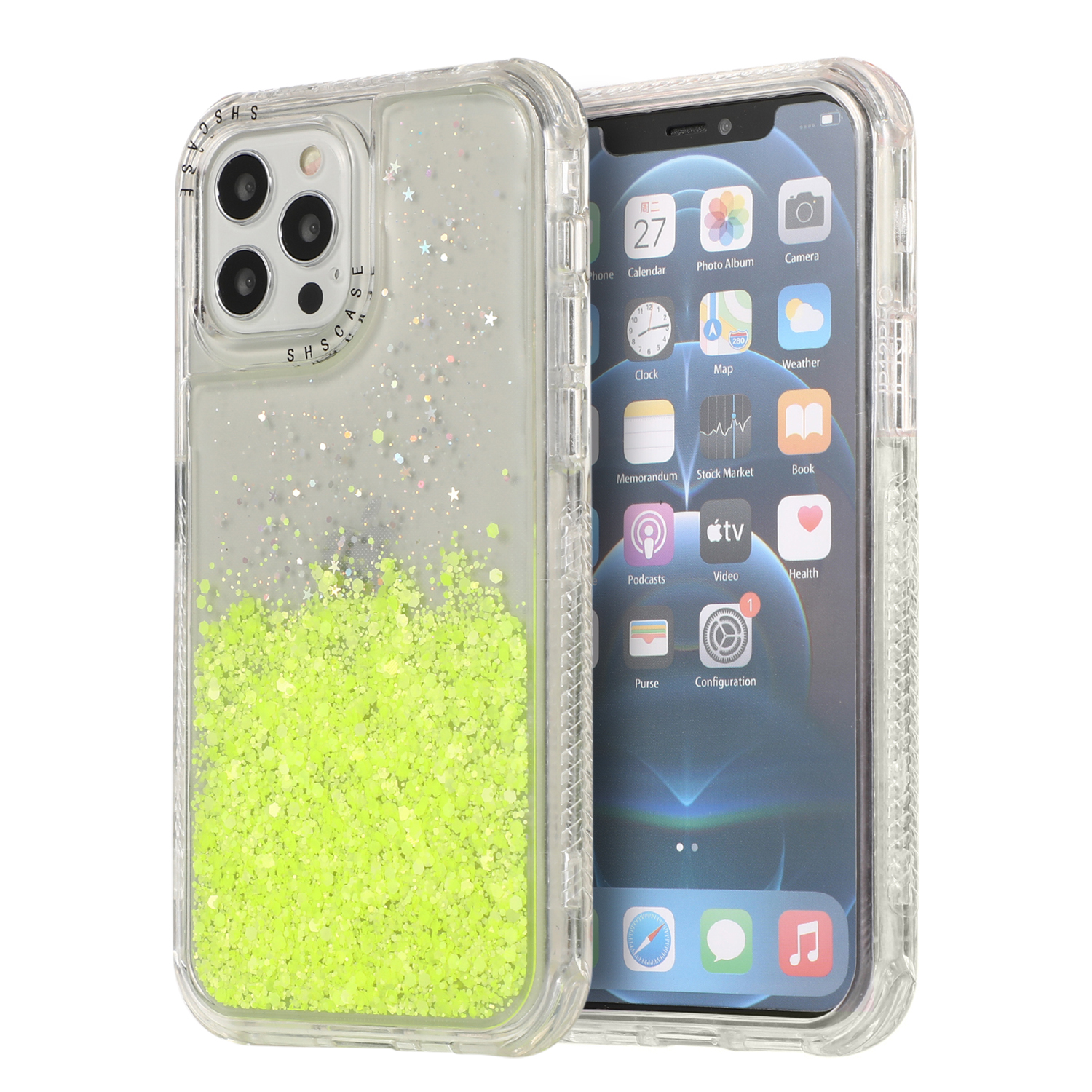 

Блестящий Порошок Жесткий PC + TPU Телефонный Чехол Для IPhone 12 Mini - Желтый, iPhone 12 mini