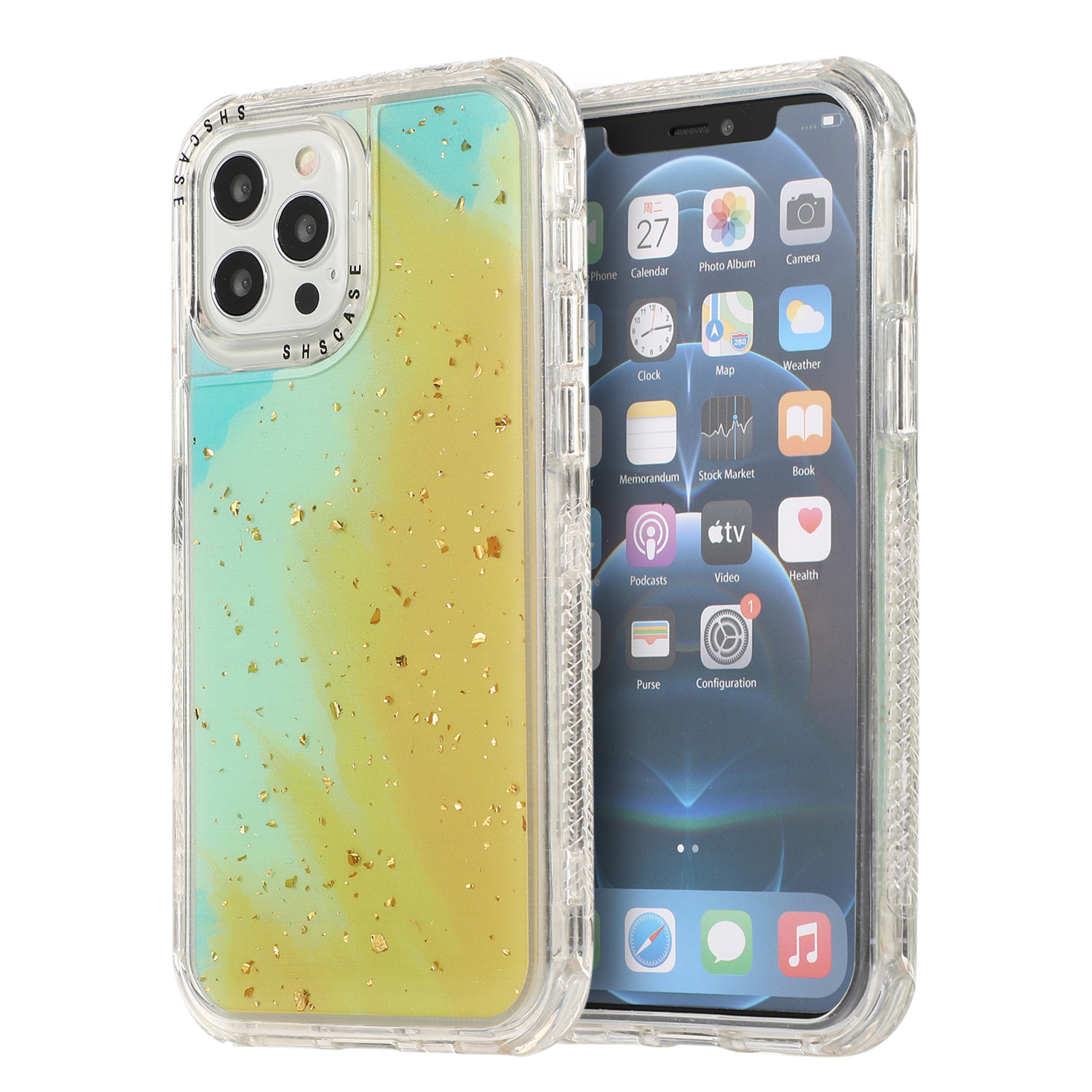 

Dreamland Акварель + Goldleaf Дизайн PC + TPU Гибридный Чехол Для IPhone 12 Mini - Желтый Зеленый, iPhone 12 mini