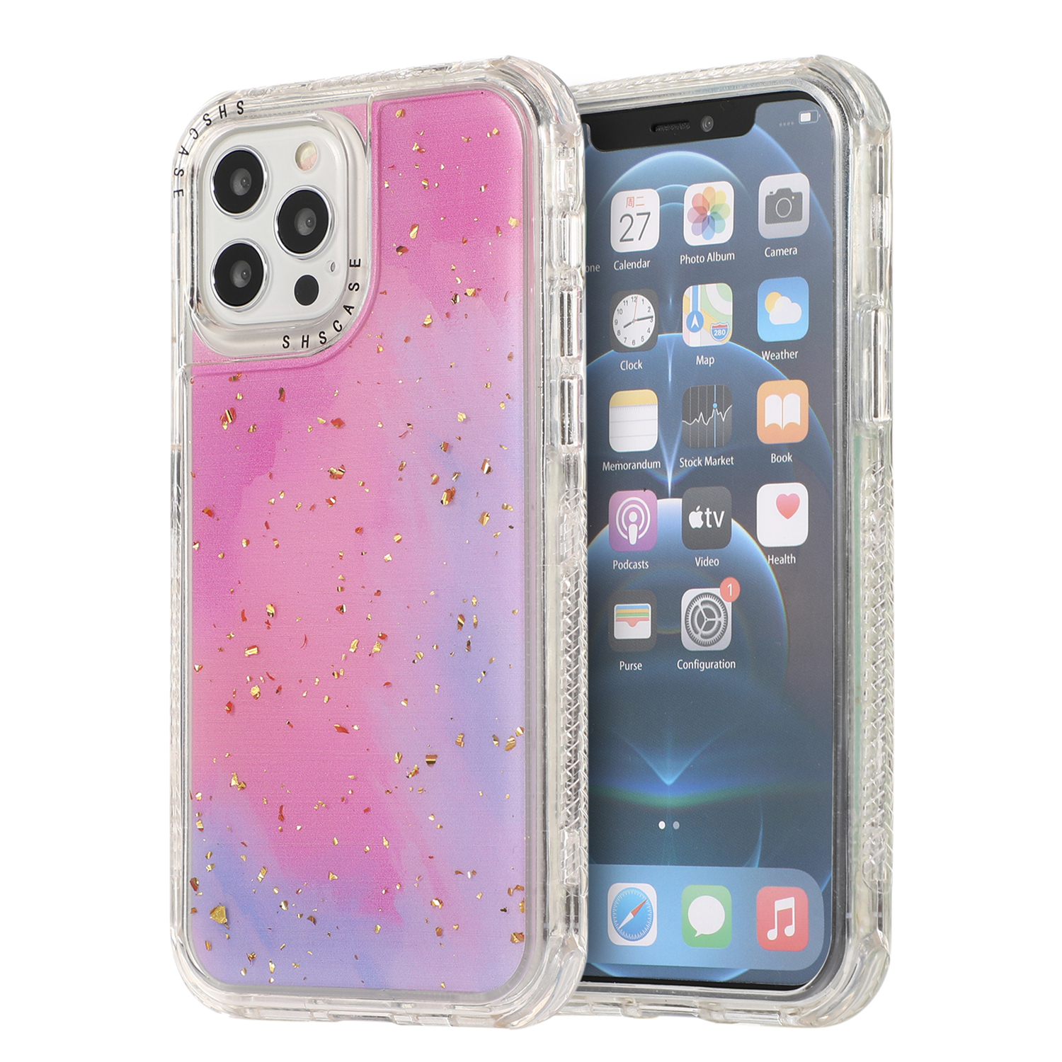 

Dreamland Watercolor PC + Goldleaf Decor TPU Hybrid Shell Case for iPhone 12/12 Pro - Purple, iPhone 12