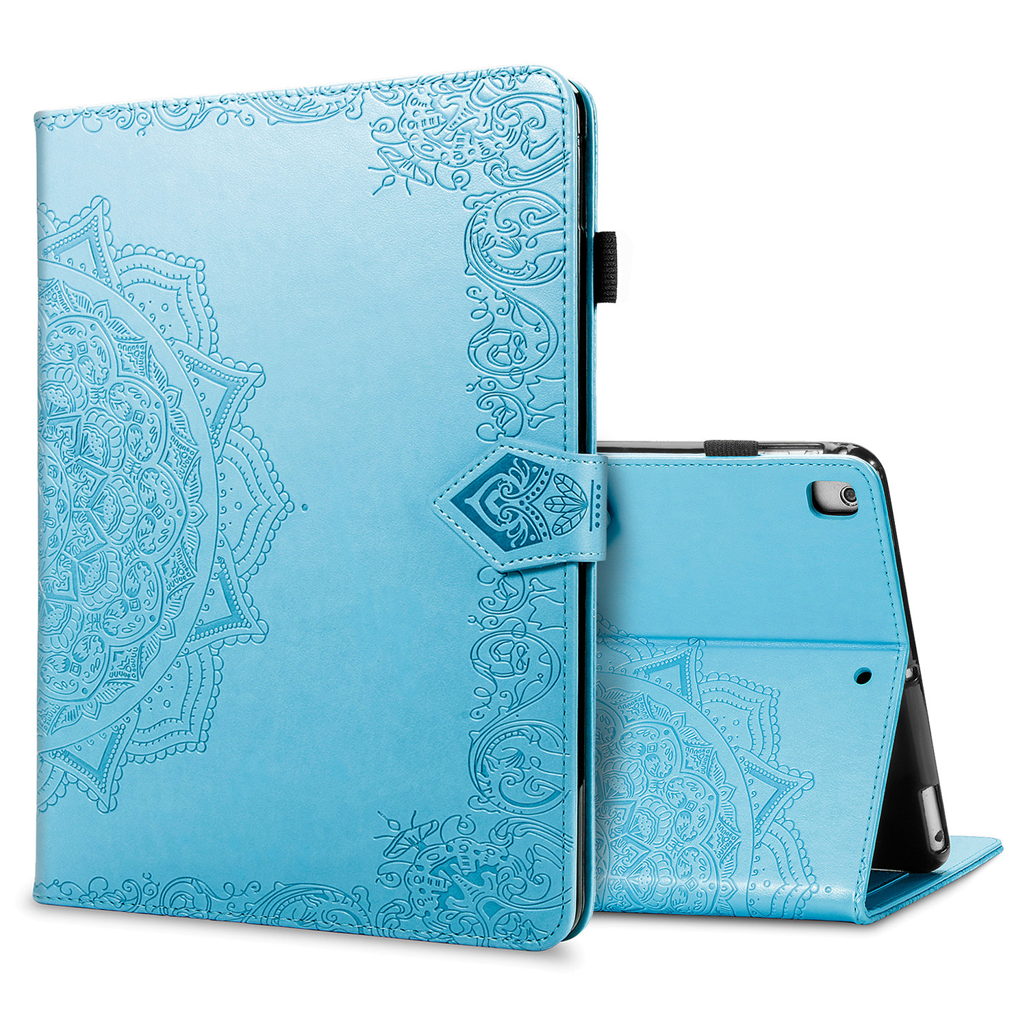 

Mandala Pattern Imprinting Design Card Slots Leather Tablet Protective Shell with Stand for iPad 9.7-inch (2017)/(2018)/Air (2013) - Blue, iPad 9.7-inch (2018)
