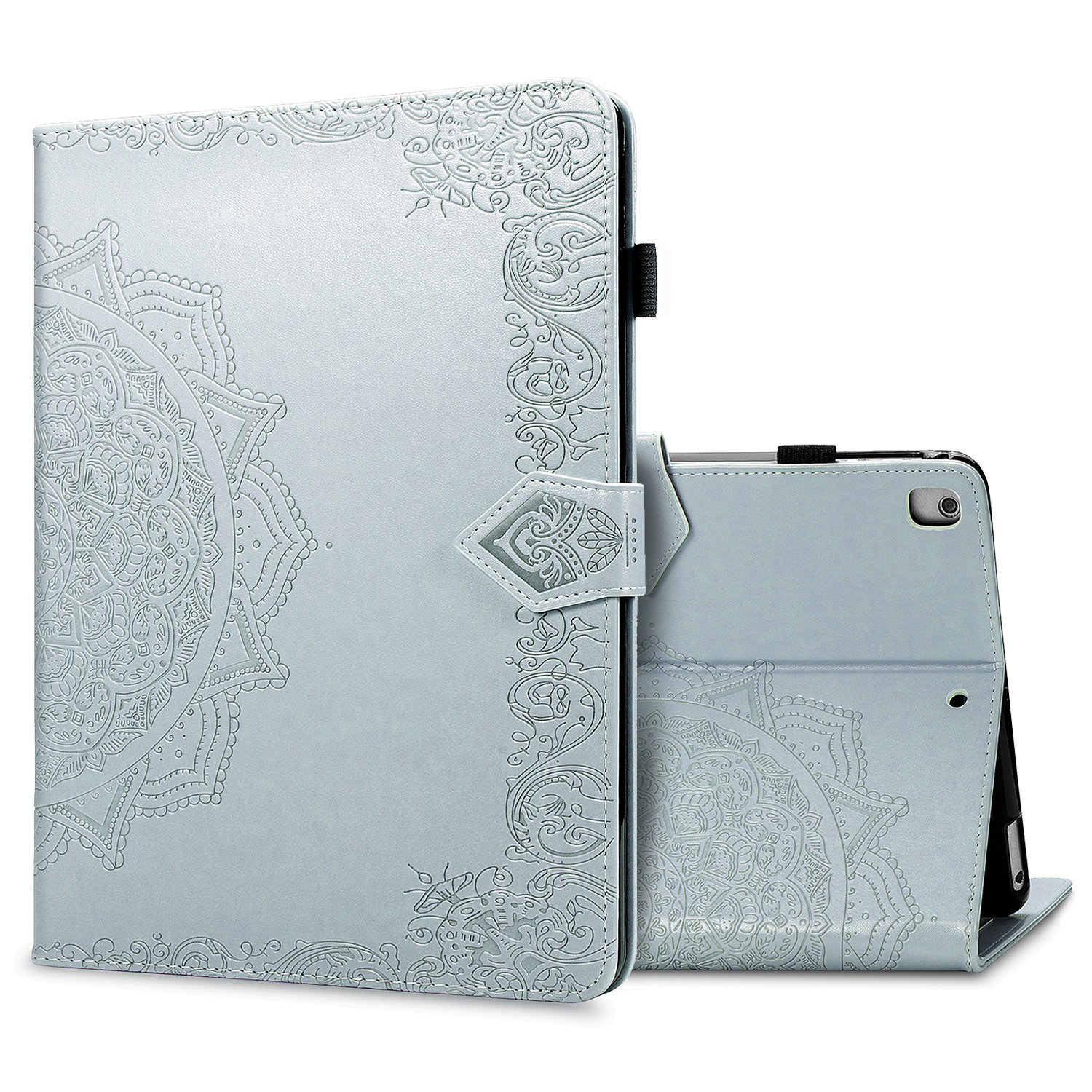 

Leather Card Slots Tablet Protective Stand Shell with Mandala Pattern Imprinting Design for iPad 10.2 (2021)/(2020)/(2019) - Grey, iPad 10.2 (2020)