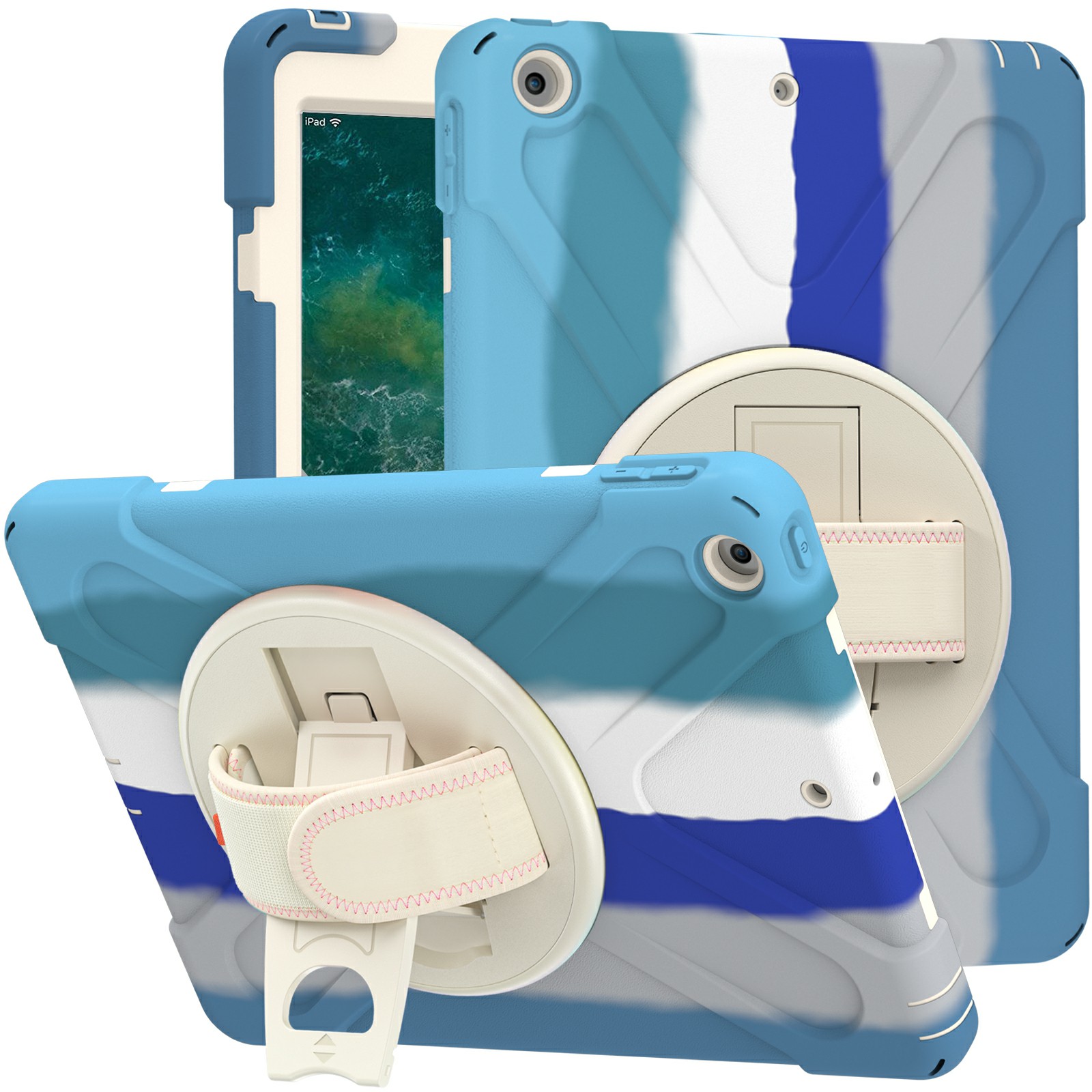 

Покрытие Планшета Для Ручной Подставки Для Ручной Группы с Ручкой & 360 Градусов Swive Для Ipad 9,7 Дюйма (2017)/(2018) - Красочный/синий, iPad 9.7-inch (2018)