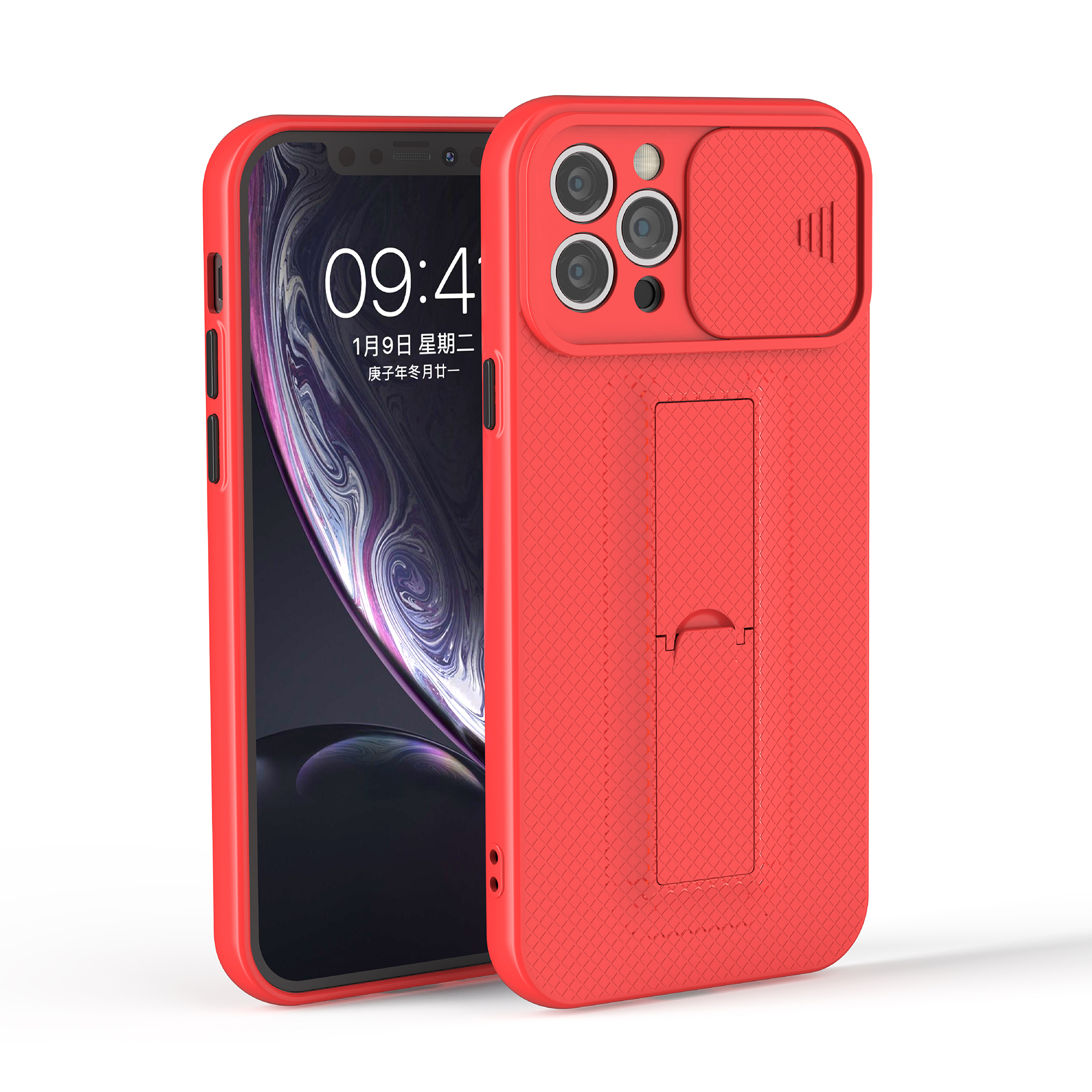 

Kickstand Design Hard PC + TPU Hybric Case С Крышкой Слайда Камеры Для IPhone 12 Pro Max - Красный, iPhone 12 Pro Max