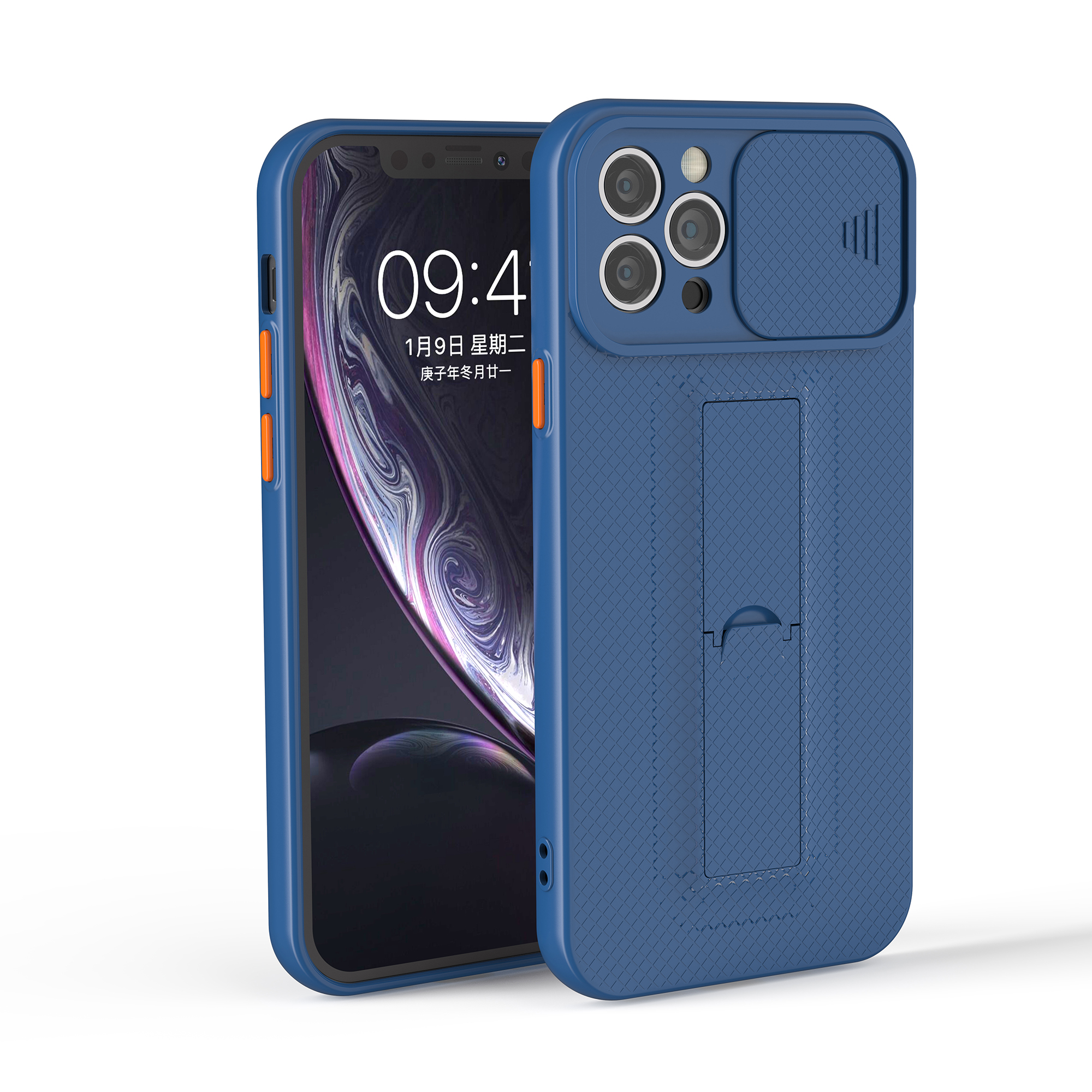 

Kickstand Design Hard PC + TPU Hybric Case С Крышкой Слайда Камеры Для IPhone 12 Pro Max - Темно-синий, iPhone 12 Pro Max