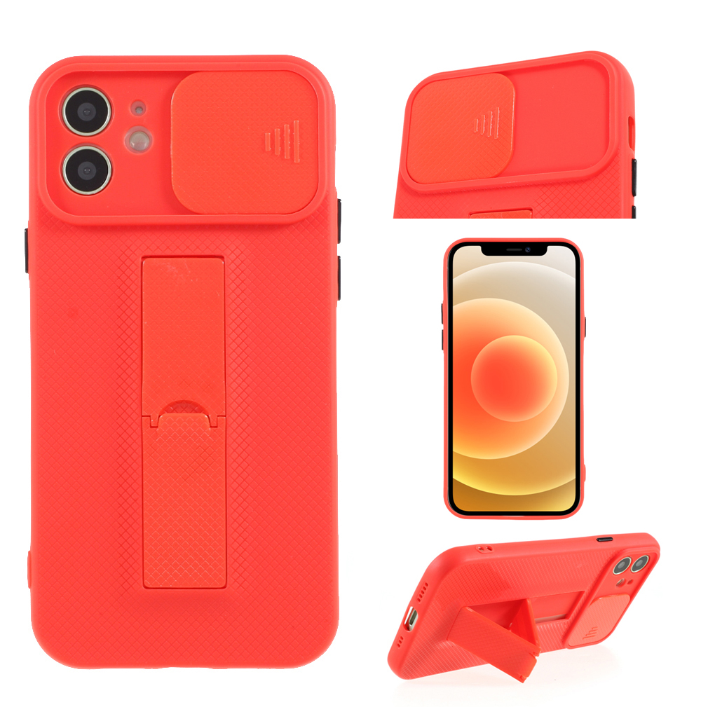 

Kickstand Design Hard PC + TPU Phone Case with Slide Camera Cover for iPhone 12 mini - Red, iPhone 12 mini