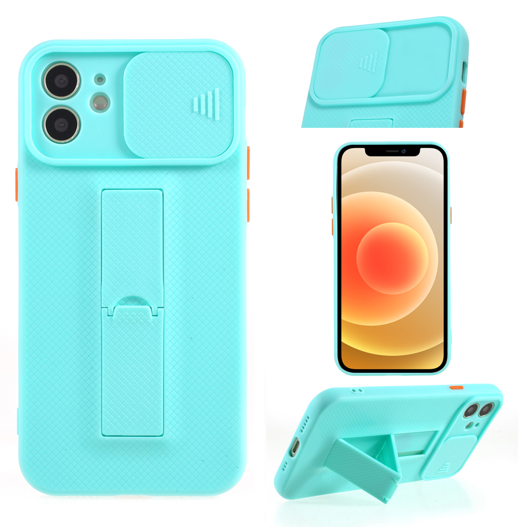 

Citchstand Design Hard PC + TPU Чехол Для Телефона С Крышкой Камеры Слайда Для IPhone 12 - Голубое Небо, iPhone 12