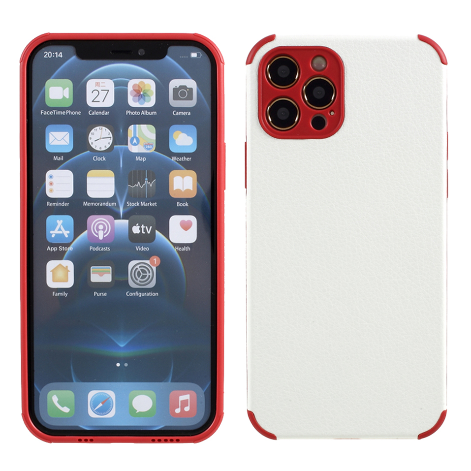 

Leather+TPU Phone Protective Shell for iPhone 12 Pro - Red, iPhone 12 Pro