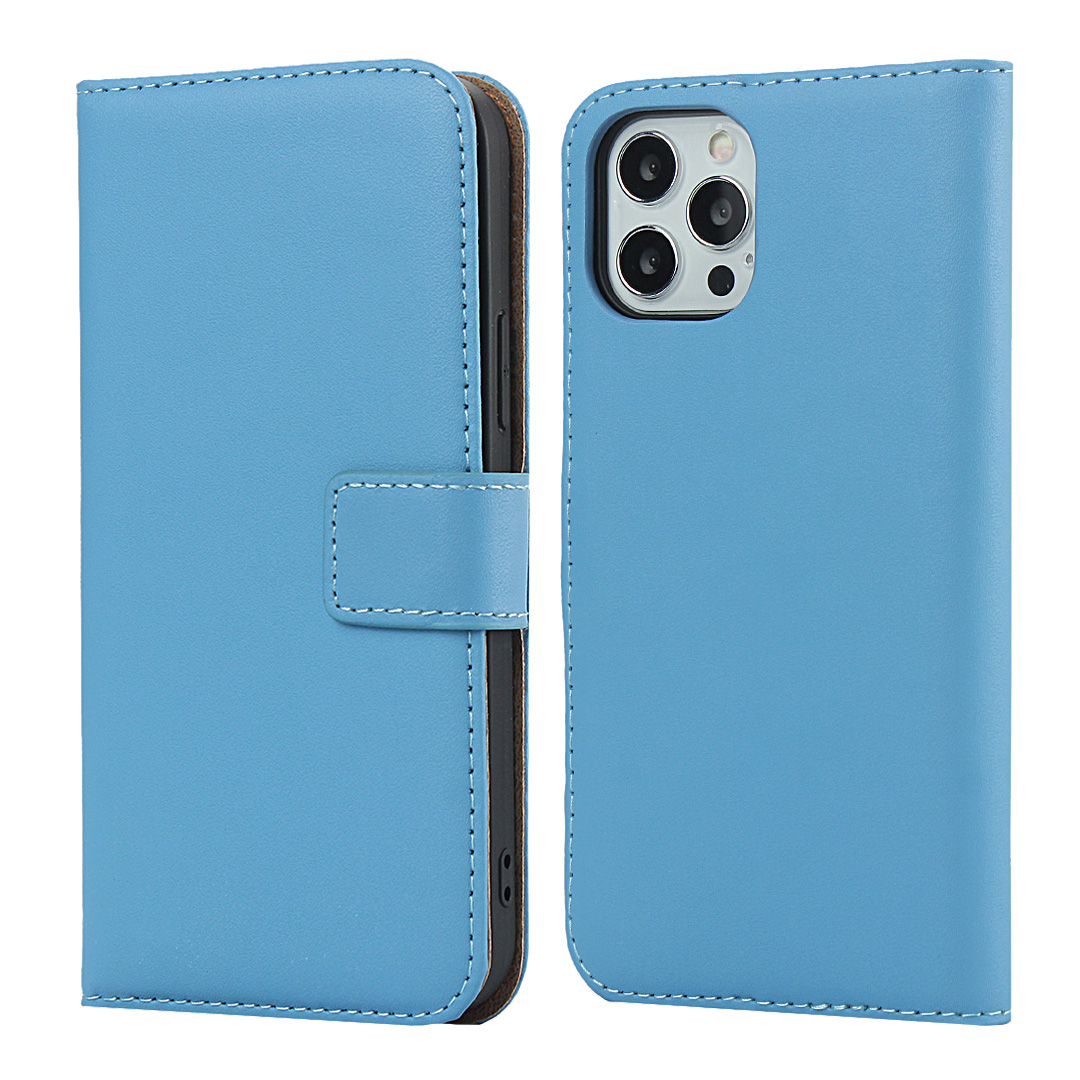 

Genuine Leather Wallet Stand Phone Shell Case Protector for iPhone 12 Pro Max - Blue, iPhone 12 Pro Max
