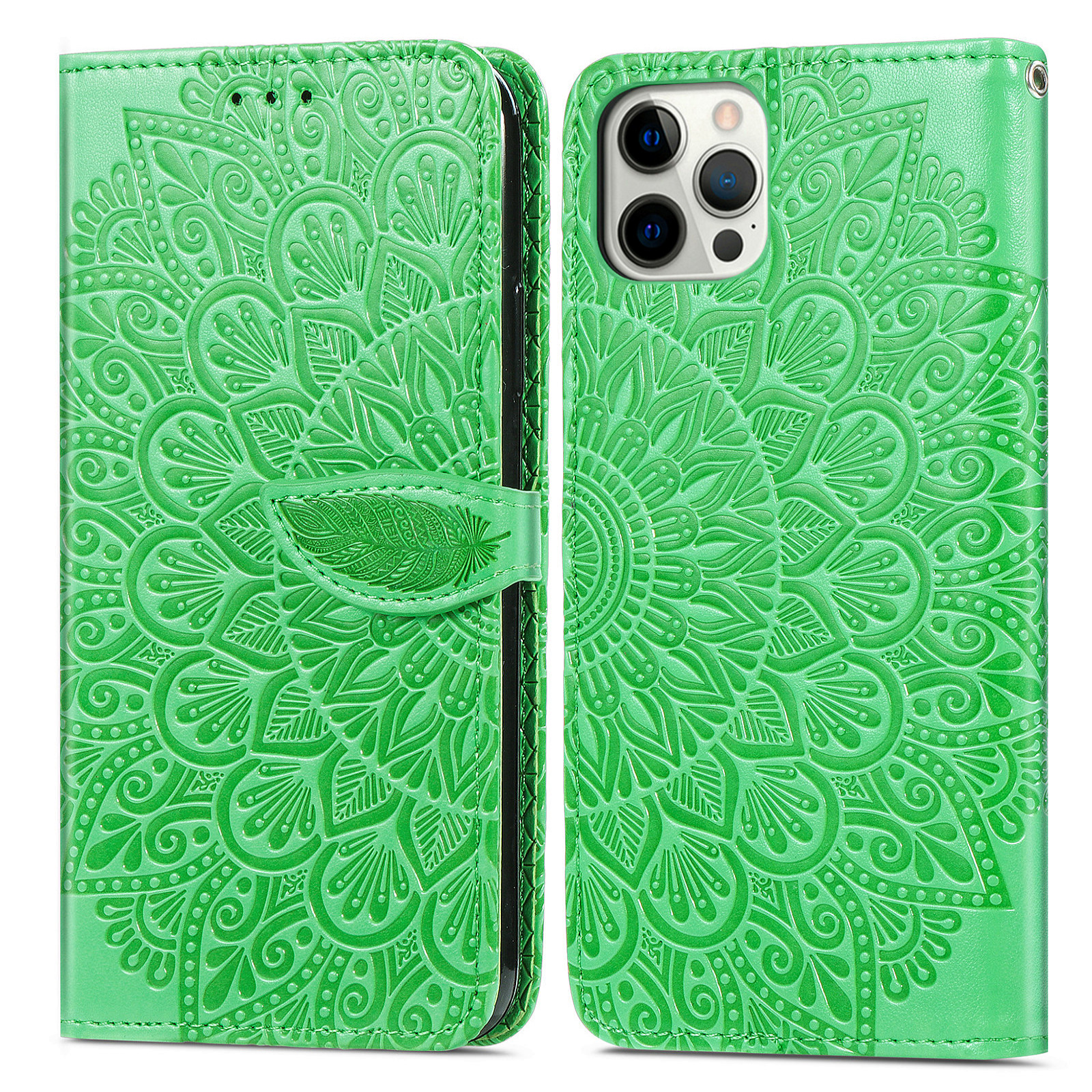 

Imprint Dream Wings Leather Wallet Stand Phone Shell Cover for iPhone 12 Pro Max - Green, iPhone 12 Pro Max