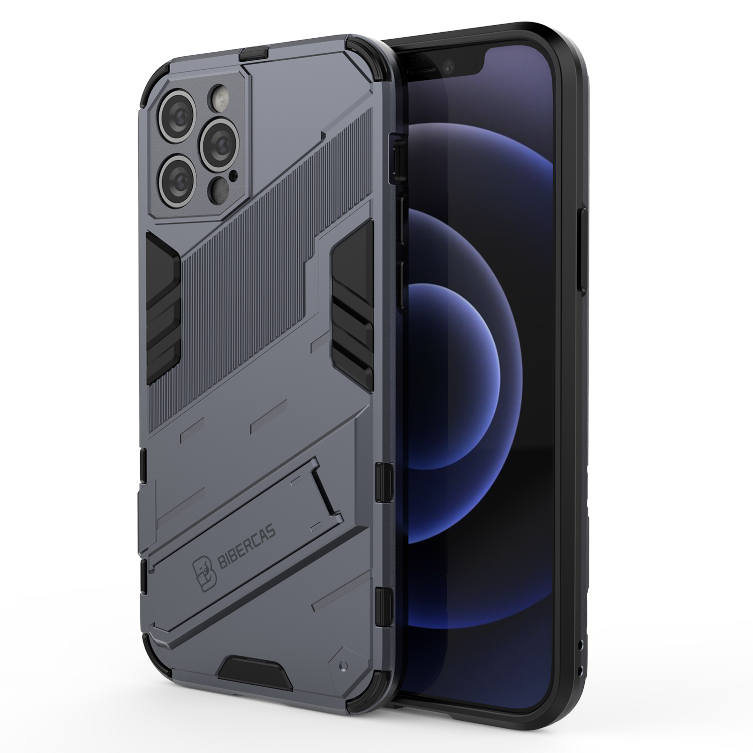 

ПК + TPU Гибридный Чехол Чехол Задний Чехол Защитный Чехол С Kickstand Для IPhone 12 Pro Max - Темно-синий, iPhone 12 Pro Max