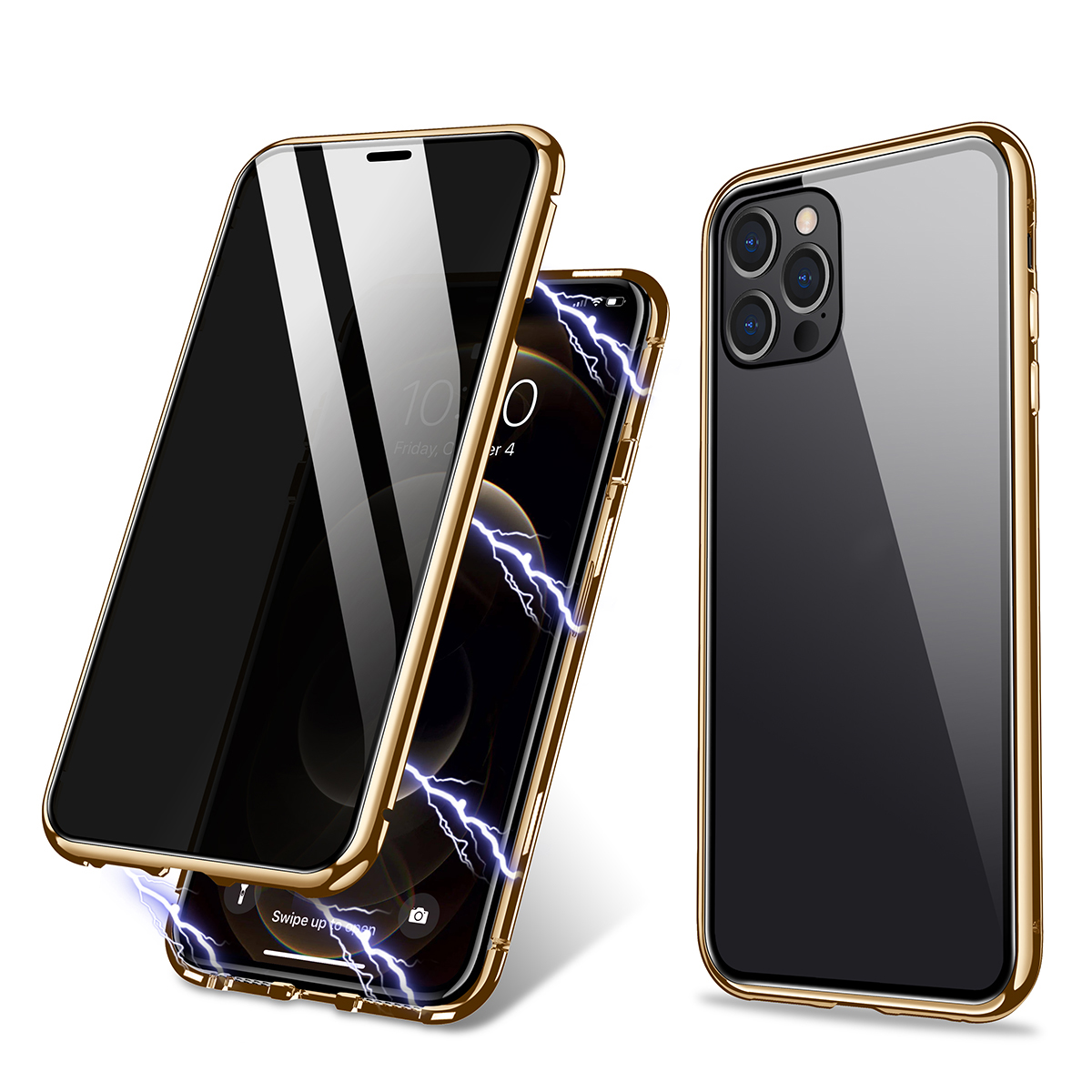 

R-just Solid Color Design Магнитный Всасывающий Алюминиевый Сплаво - Золото, iPhone 12 Pro Max