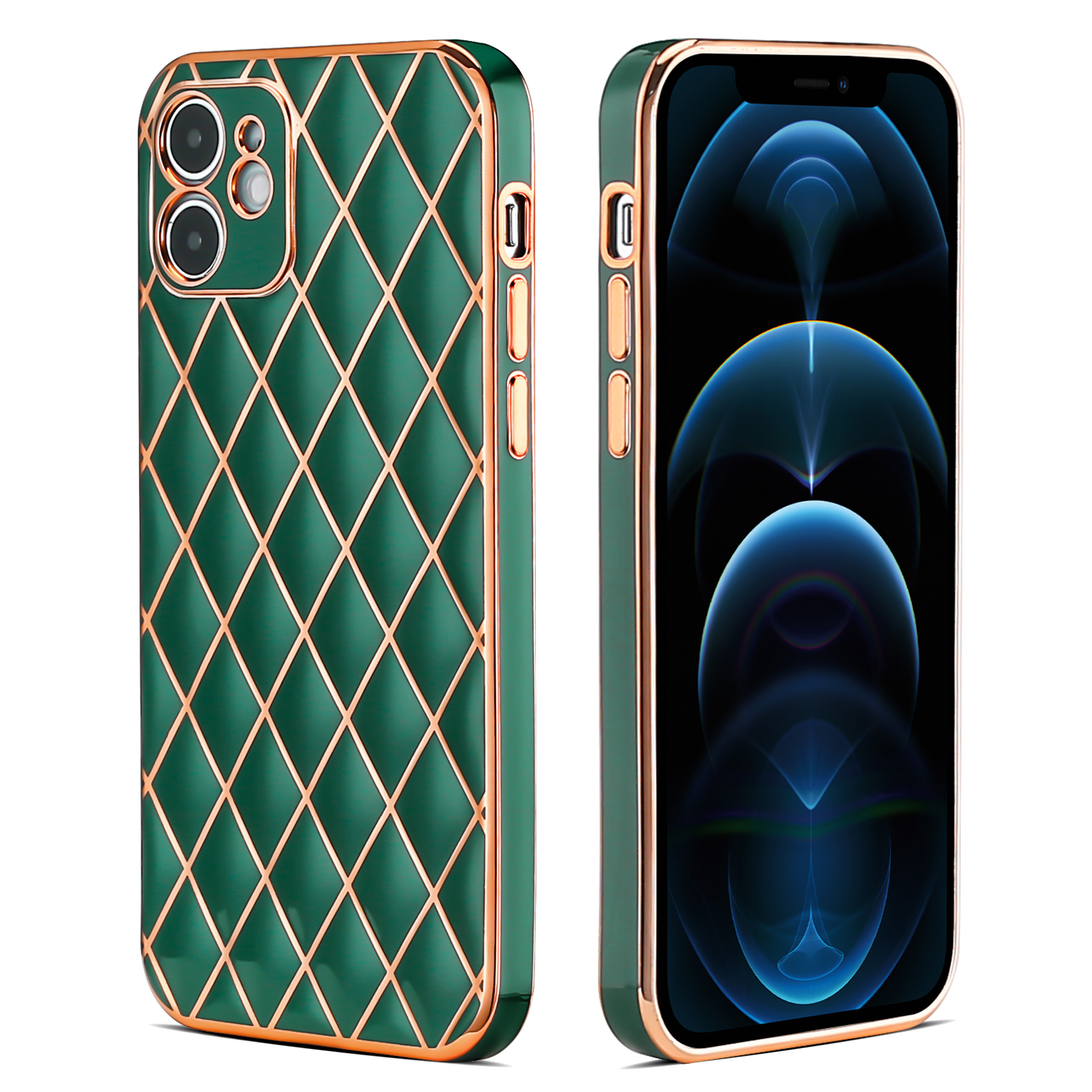 

Shockproof Electroplating Rhombus Pattern TPU Phone Case for iPhone 12 mini - Green, iPhone 12 mini