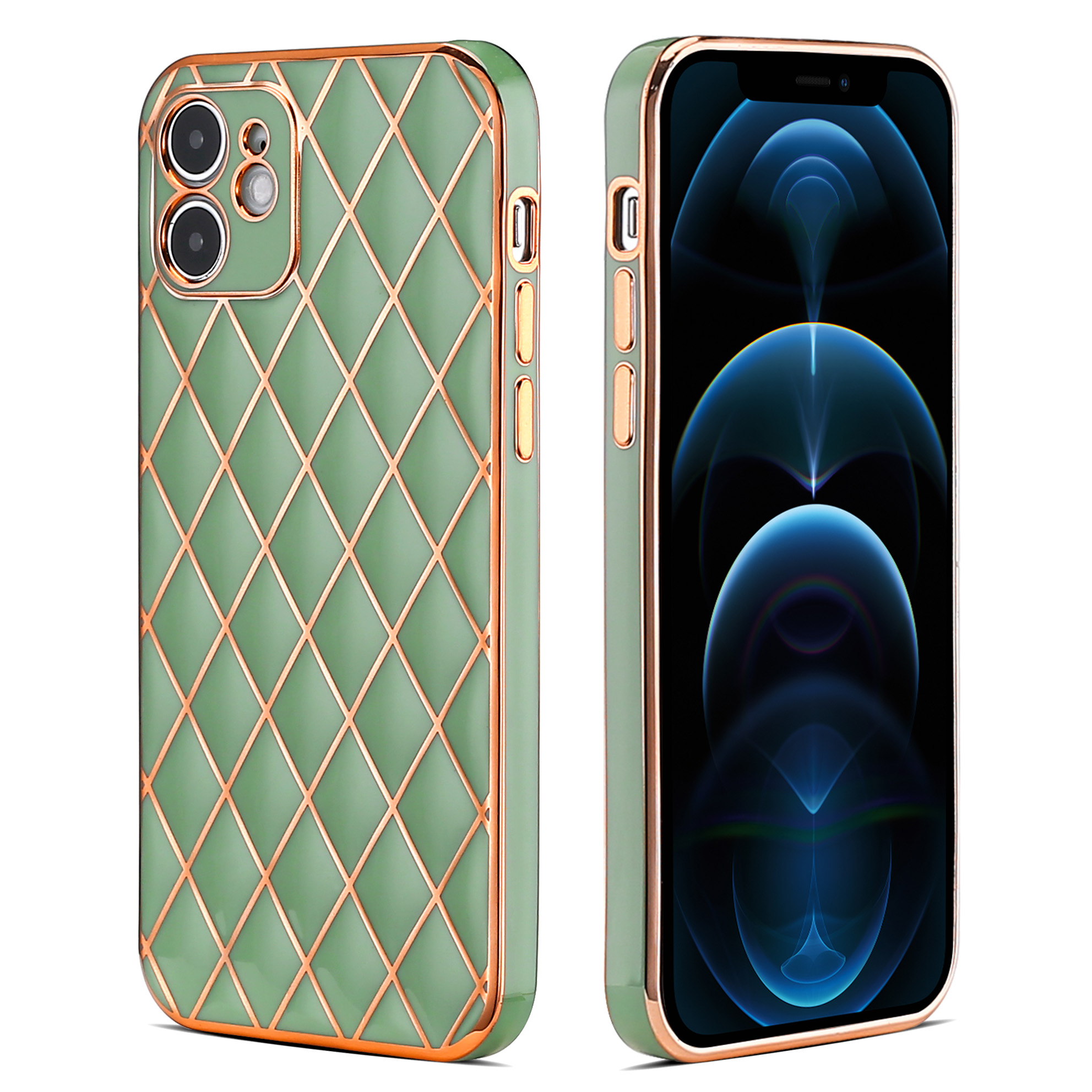 

Shockproof Electroplating Rhombus Pattern TPU Phone Case for iPhone 12 mini - Light Green, iPhone 12 mini