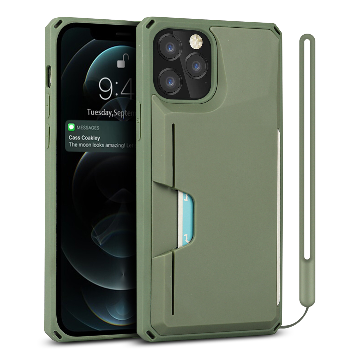 

3E40 Soft TPU + Жесткий Компьютер Protector Shell Card Plot Для IPhone 12 - Армейский Зеленый, iPhone 12