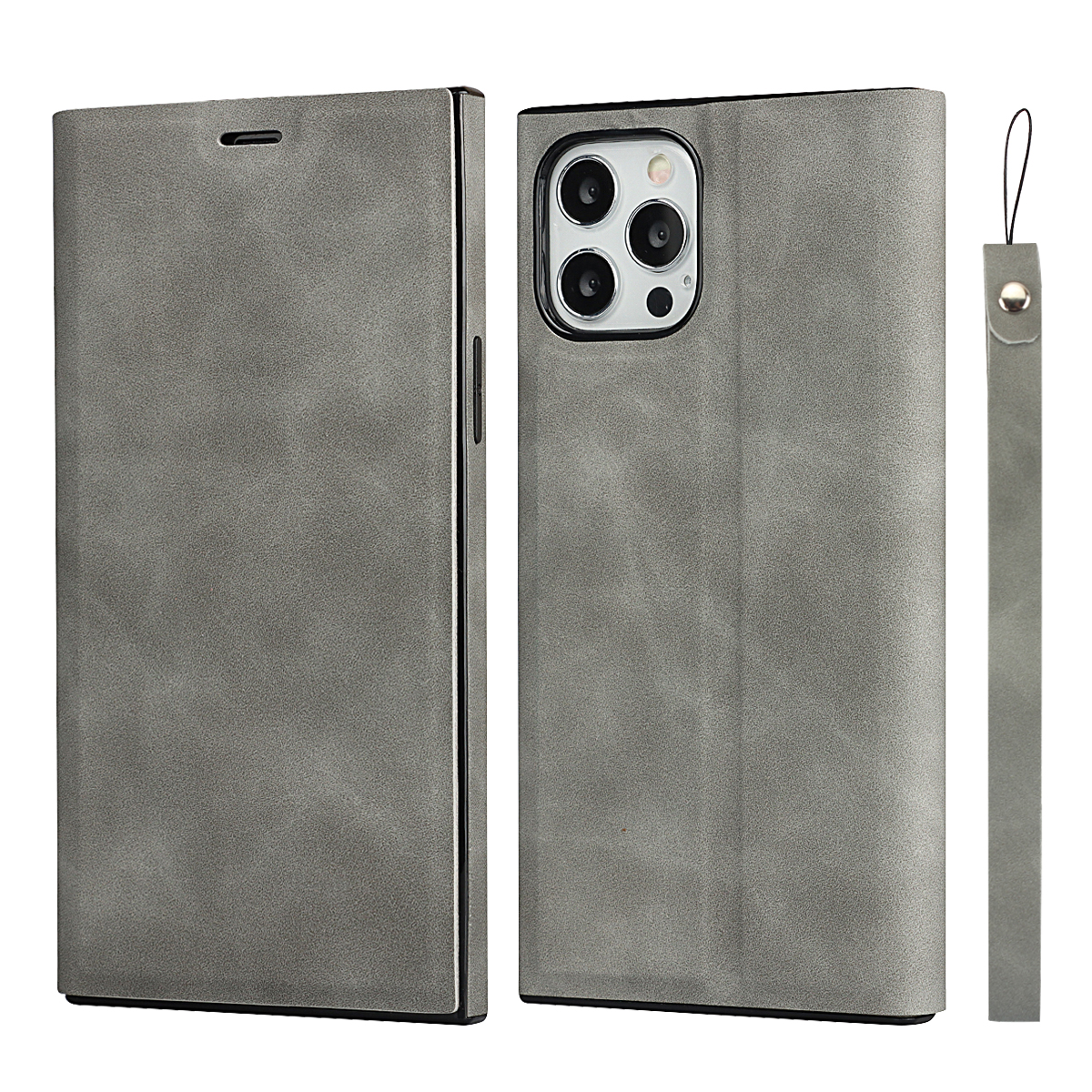 

Держатель Карты Дизайн Silky-Cames PU Кожаный Телефон Для IPhone 12 Pro Max - Серый, iPhone 12 Pro Max