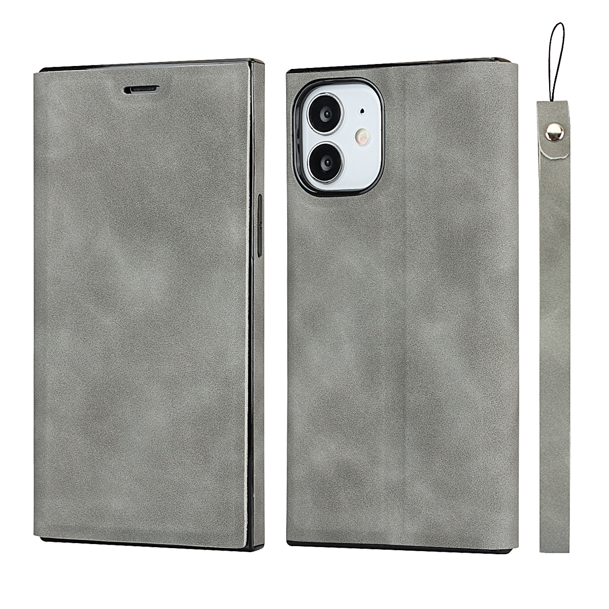 

Silky-Tairs PU Кожаный Держатель Дизайн Дизайн Телефон Обложка Для IPhone 12 Mini - Серый, iPhone 12 mini