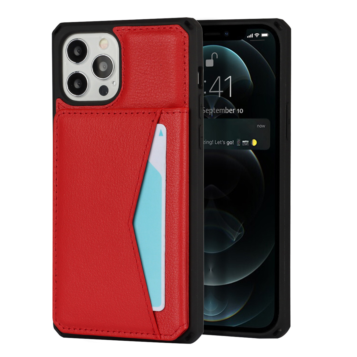 

Genuine Leather Coated TPU Case with Card Slots and Kickstand for iPhone 12 Pro Max - Red, iPhone 12 Pro Max