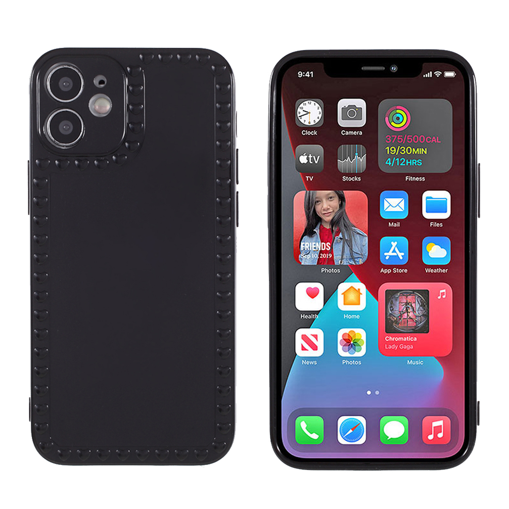 

Heart Pattern Frame Decor Soft TPU Cover Phone Case for iPhone 12 - Black, iPhone 12