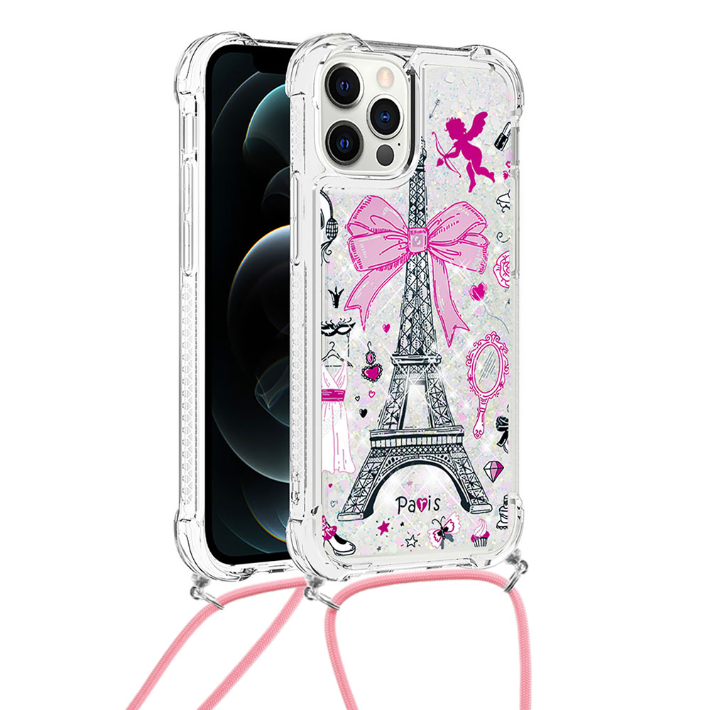 

Pattern Partced Quicksand Bletitter Sequins TPU Телефон Чехол Протектор С Ремешком Для IPhone 12 Pro Max - Башня, iPhone 12 Pro Max